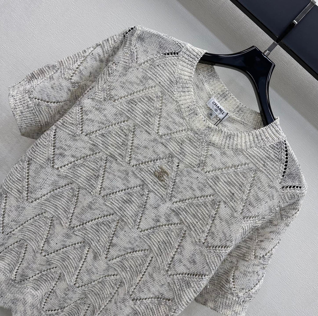 Metal Logo Short-Sleeve Knit Top