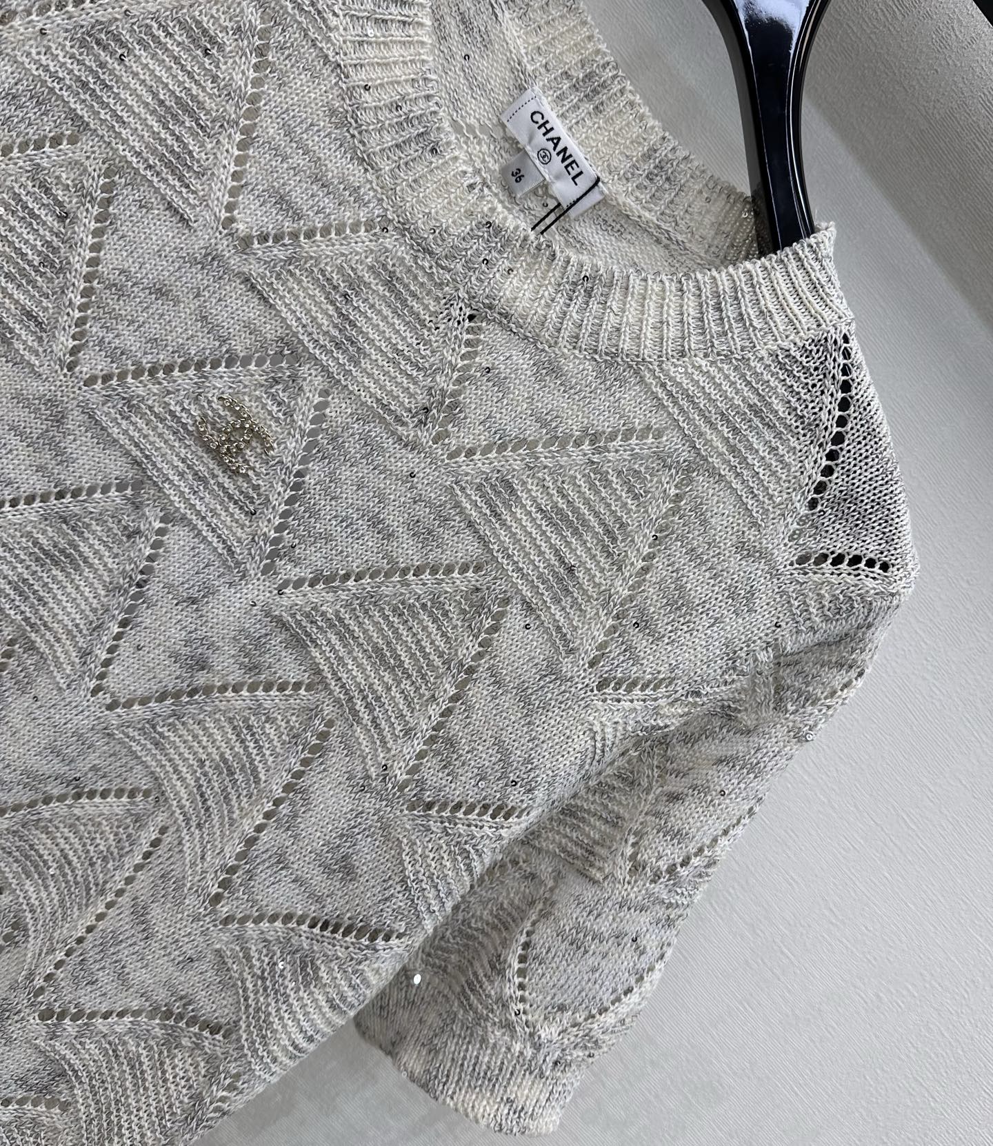 Metal Logo Short-Sleeve Knit Top