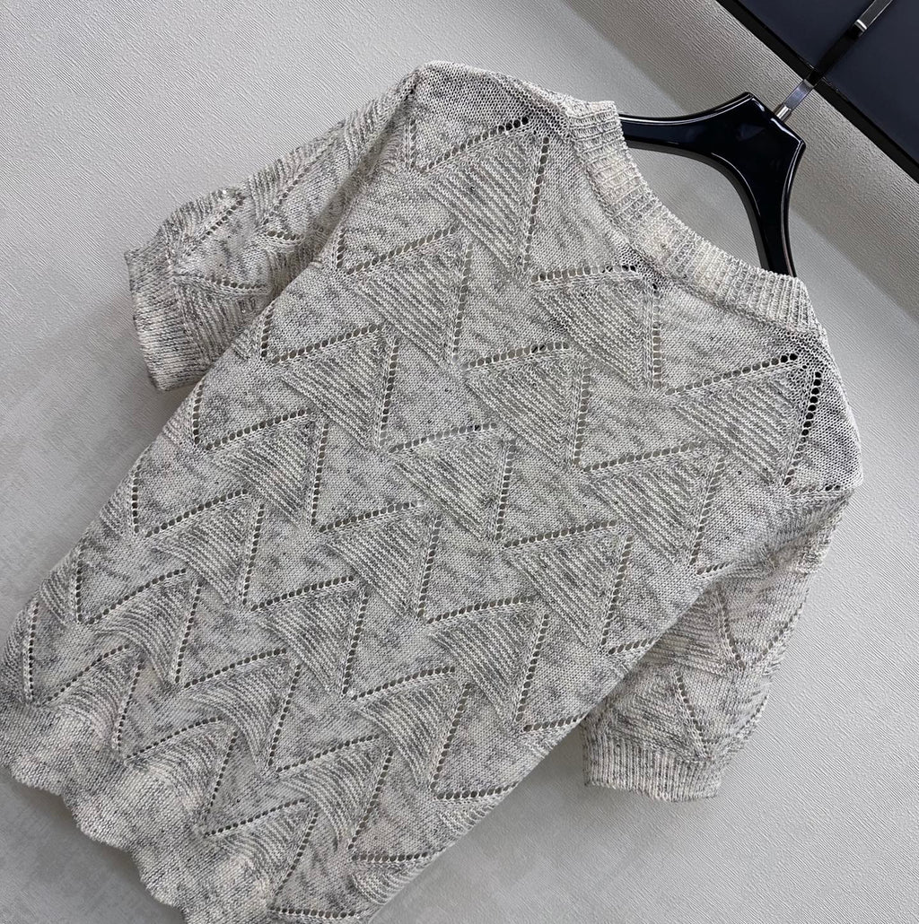 Metal Logo Short-Sleeve Knit Top
