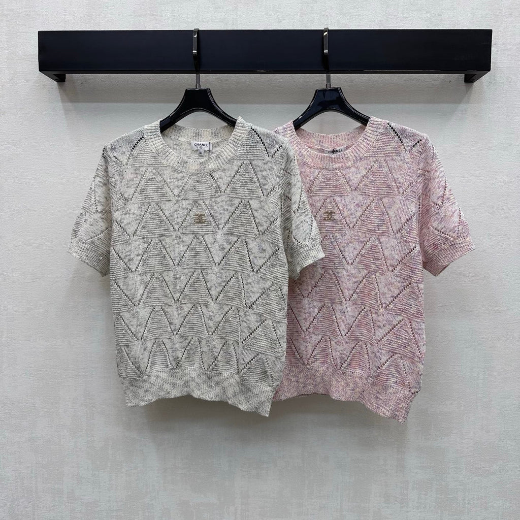 Metal Logo Short-Sleeve Knit Top