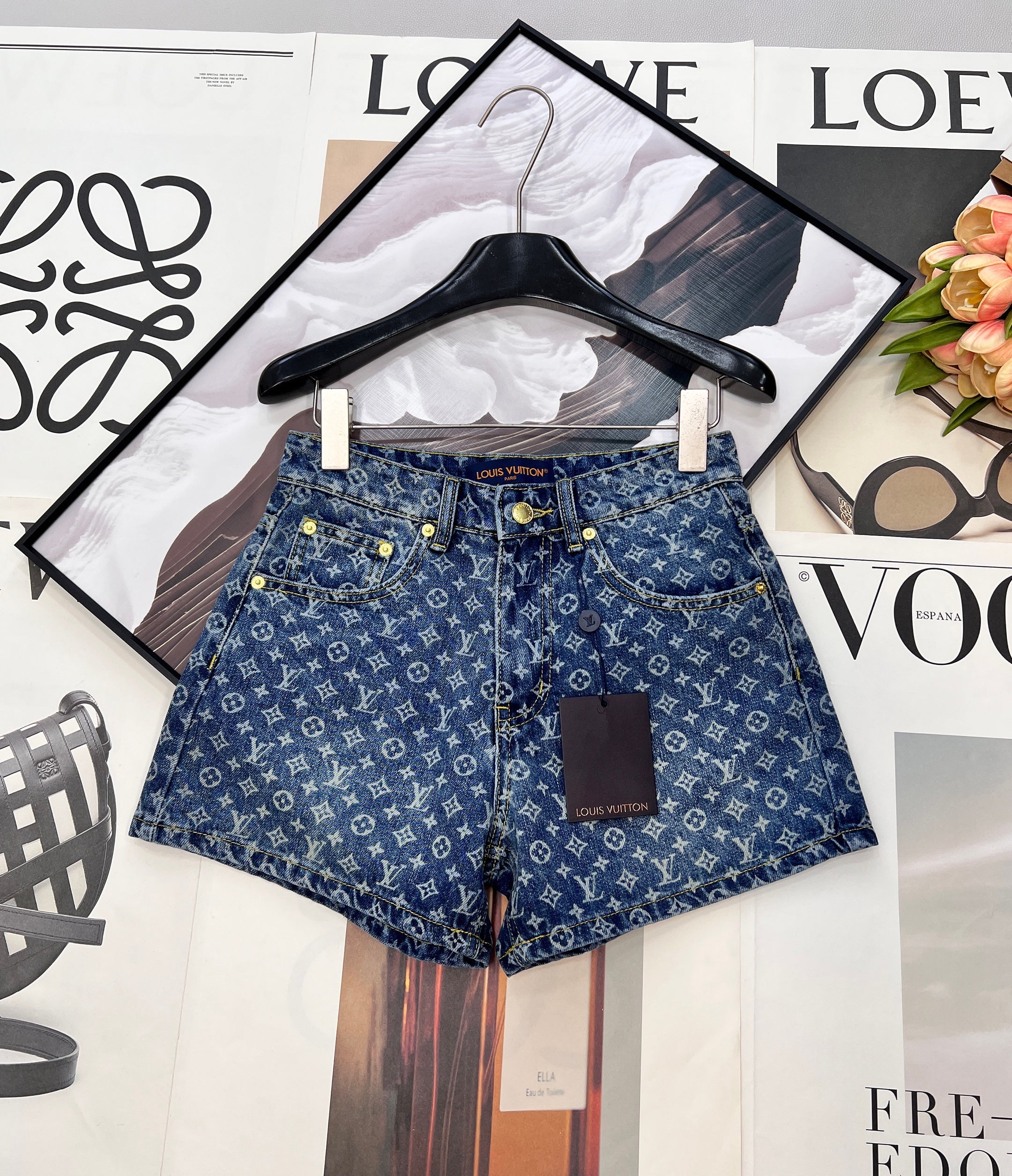 All-over logo jacquard denim shorts