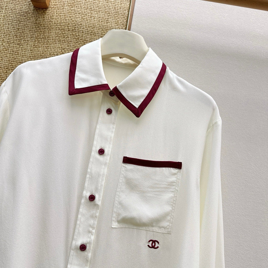 Burgundy Color-Blocked Silk Shirt
