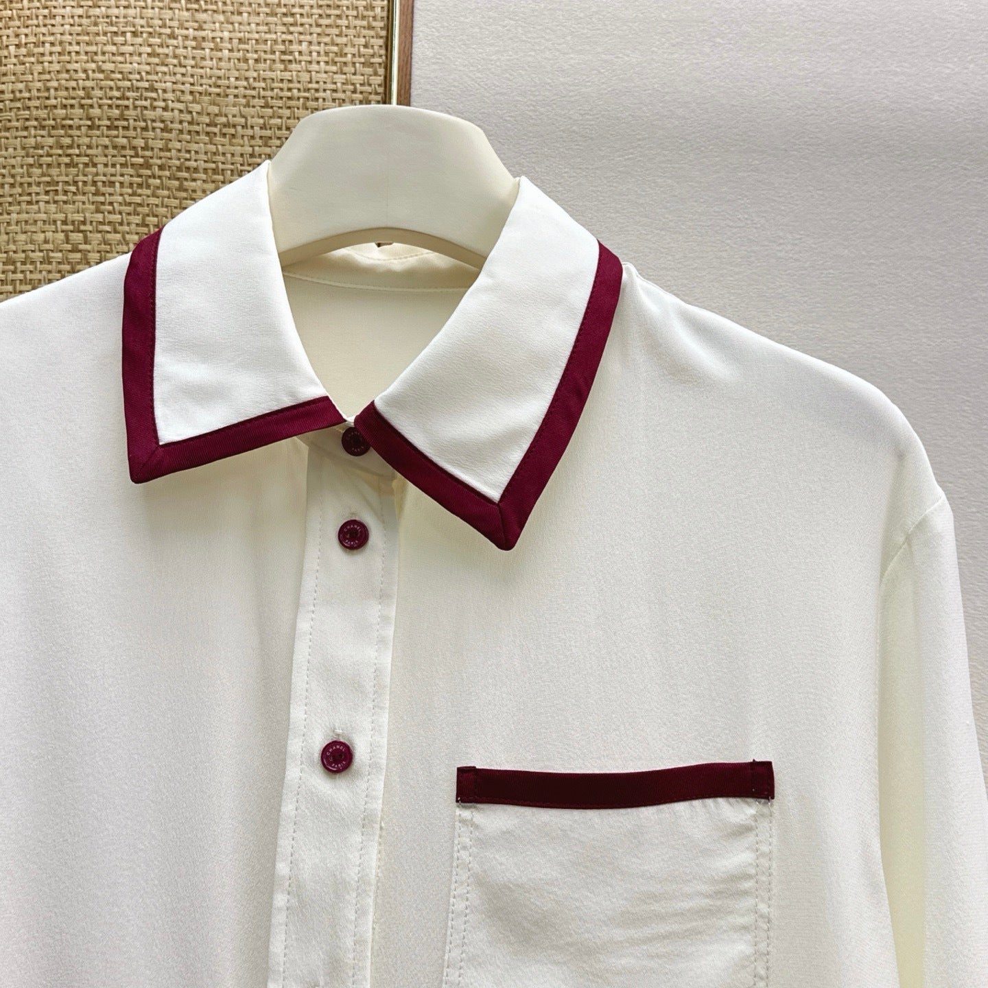Burgundy Color-Blocked Silk Shirt