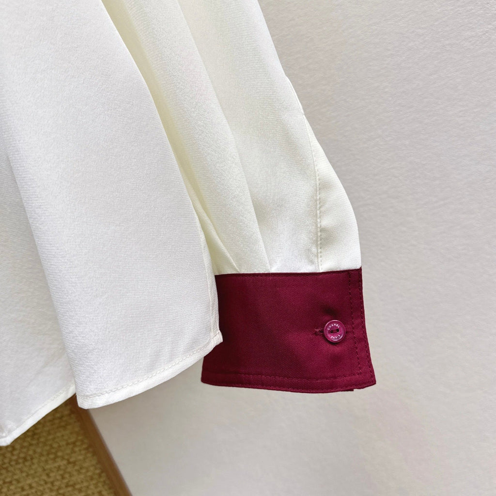 Burgundy Color-Blocked Silk Shirt