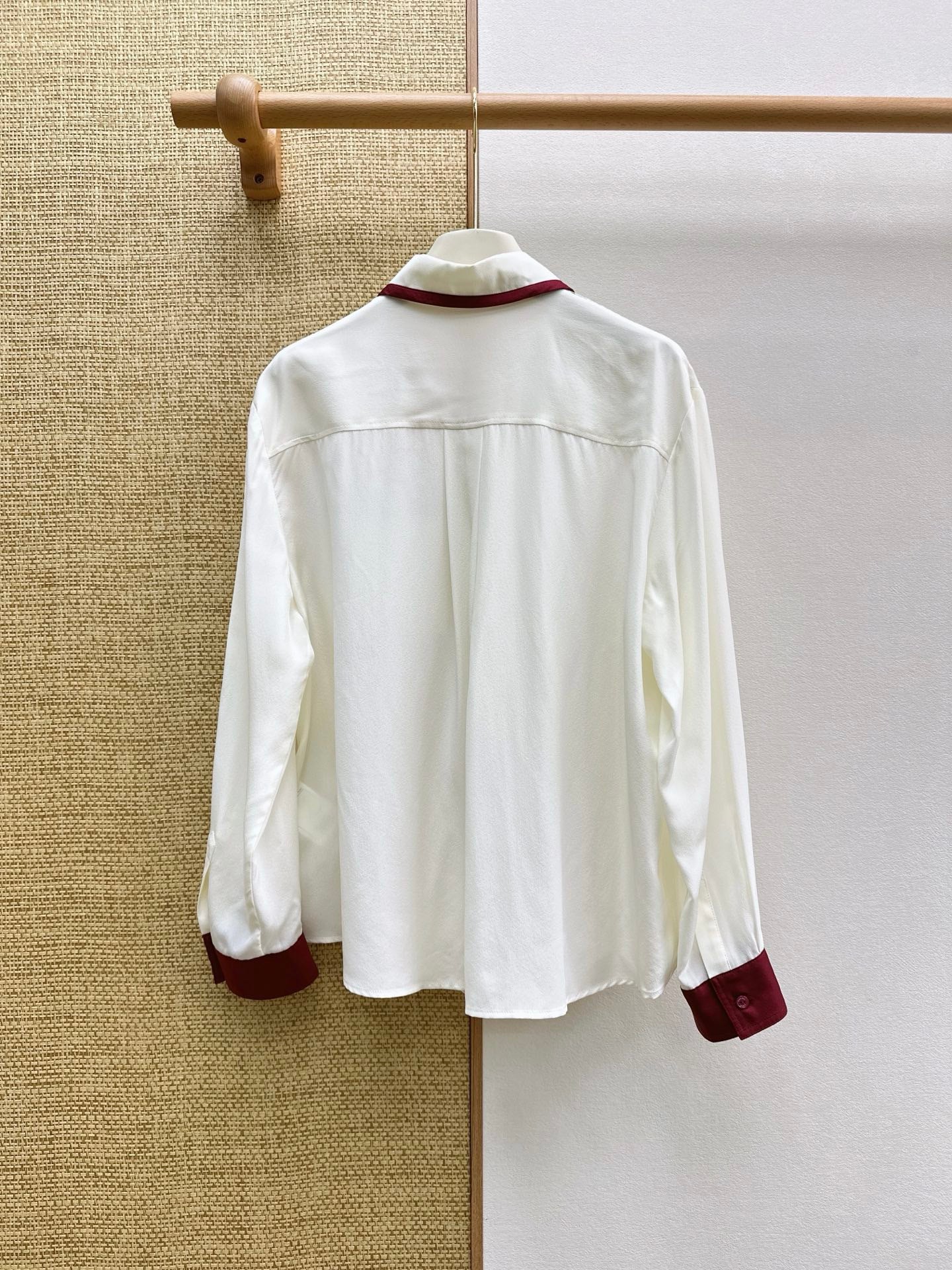 Burgundy Color-Blocked Silk Shirt