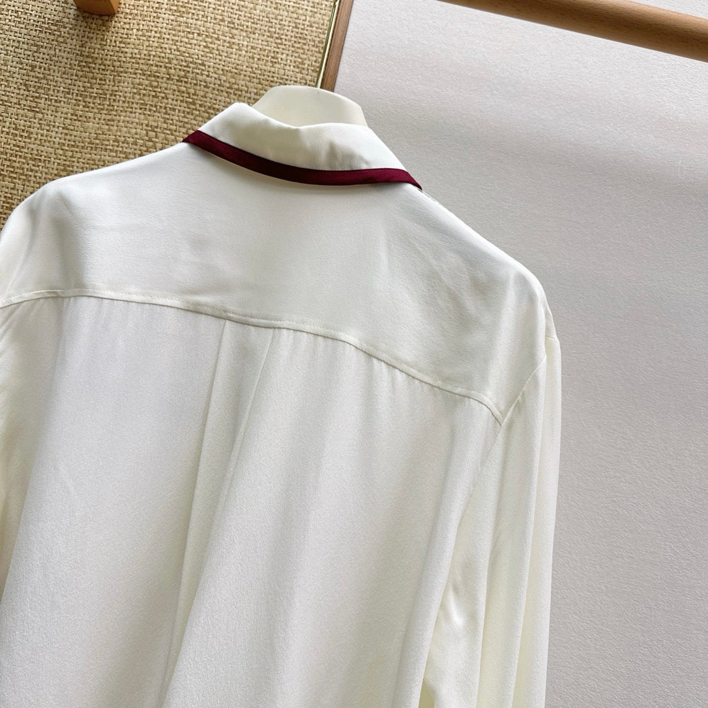 Burgundy Color-Blocked Silk Shirt
