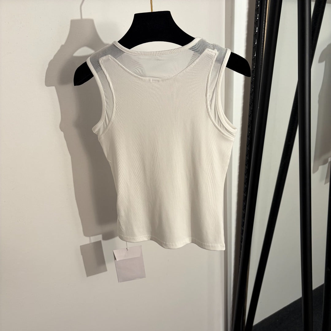 Rhinestone-embellished sheer mesh vest