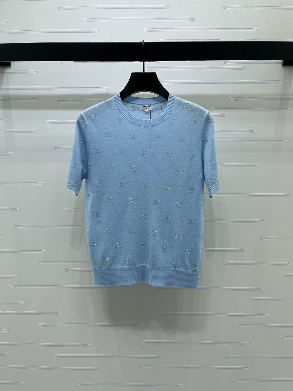 Openwork Knit Crew Neck Short-Sleeve Top