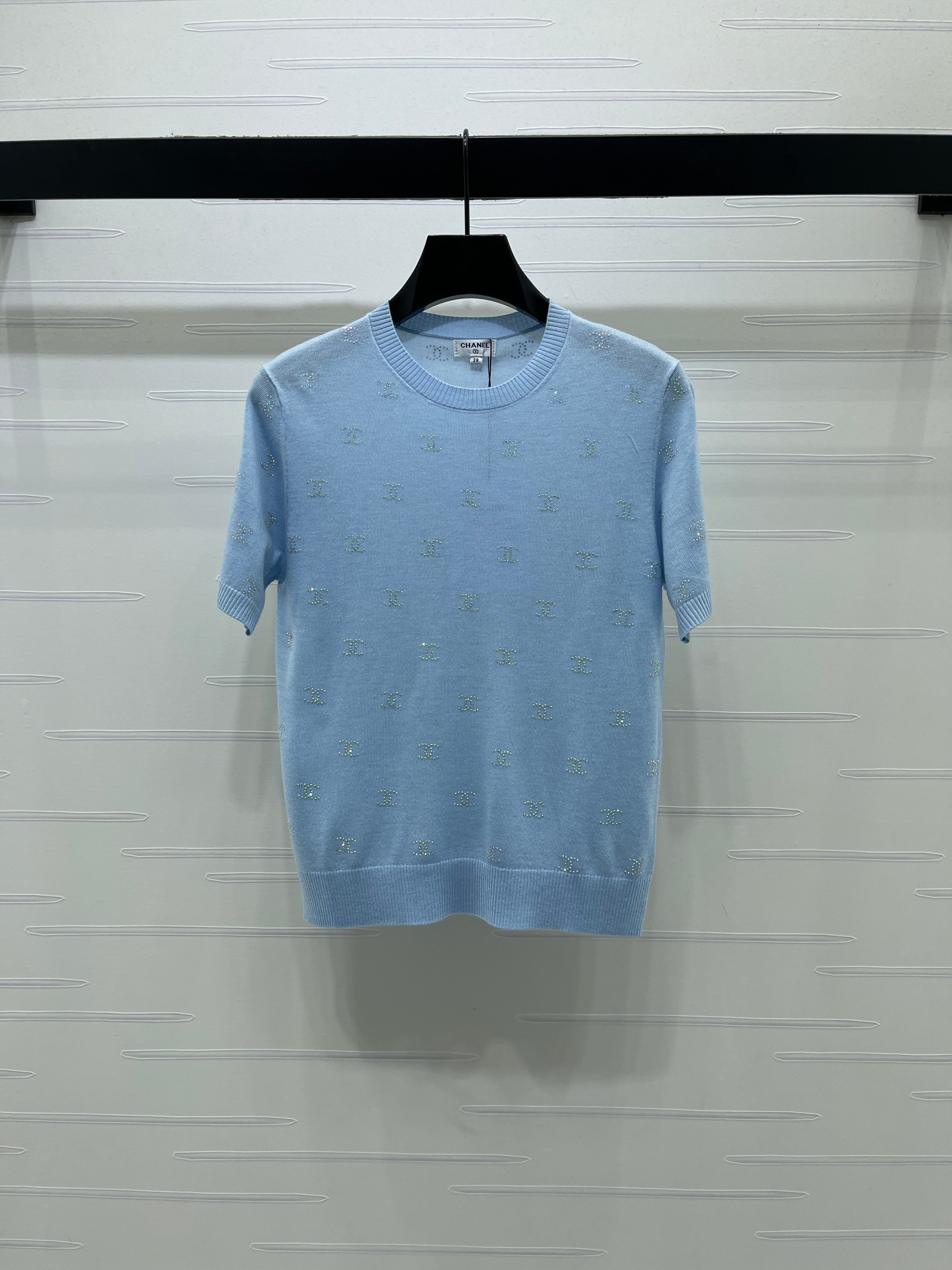 Openwork Knit Crew Neck Short-Sleeve Top