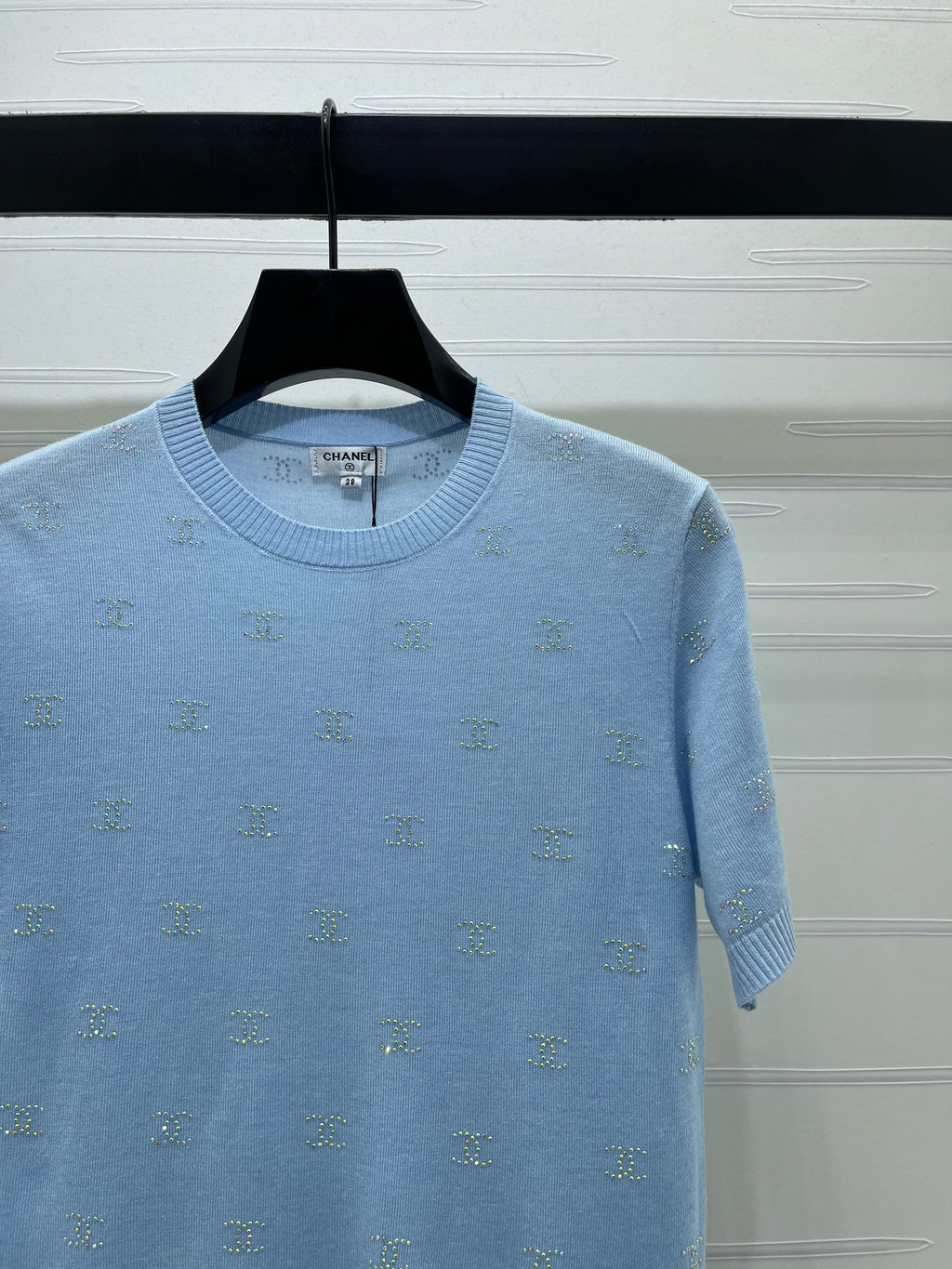 Openwork Knit Crew Neck Short-Sleeve Top