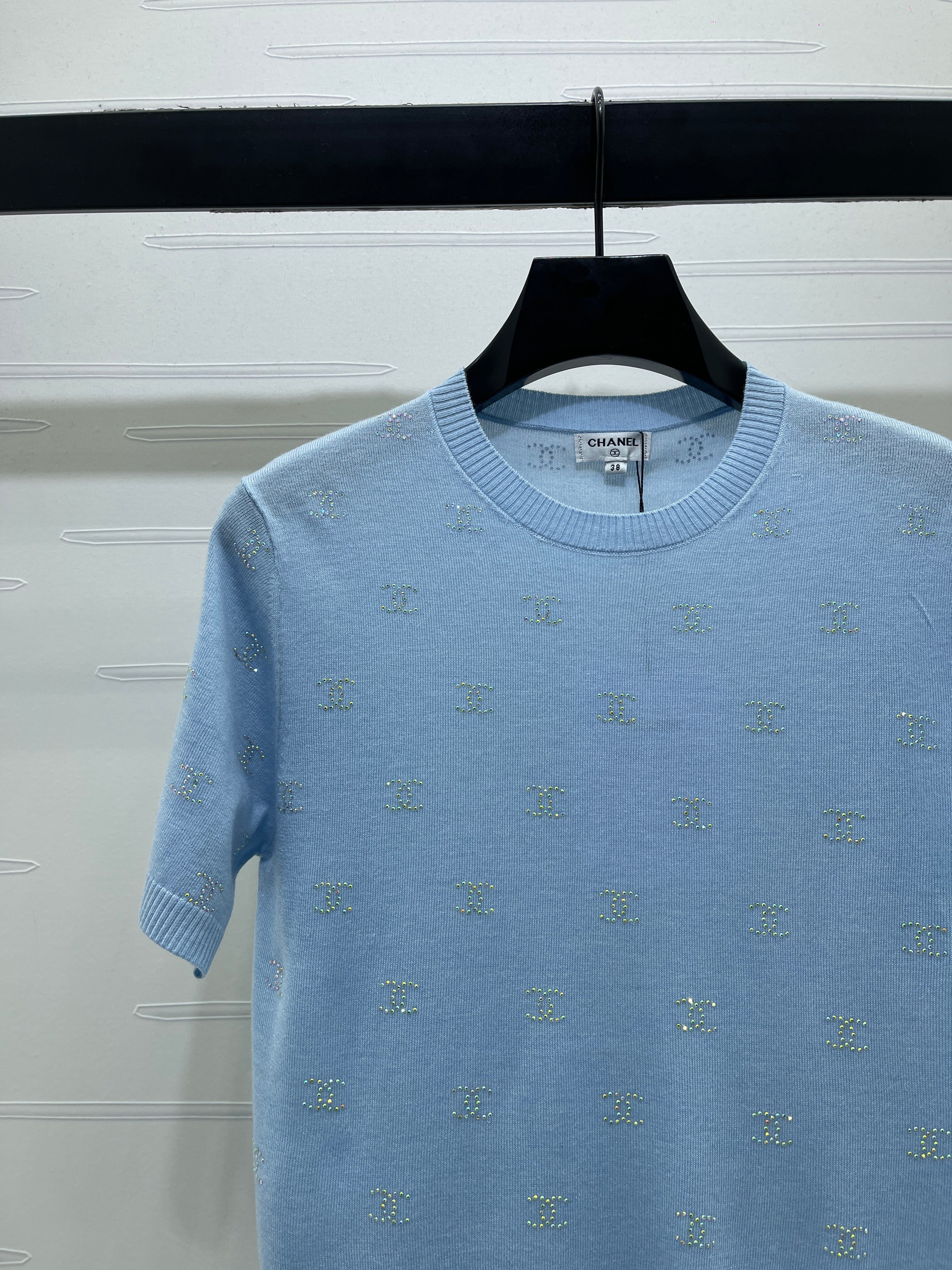 Openwork Knit Crew Neck Short-Sleeve Top