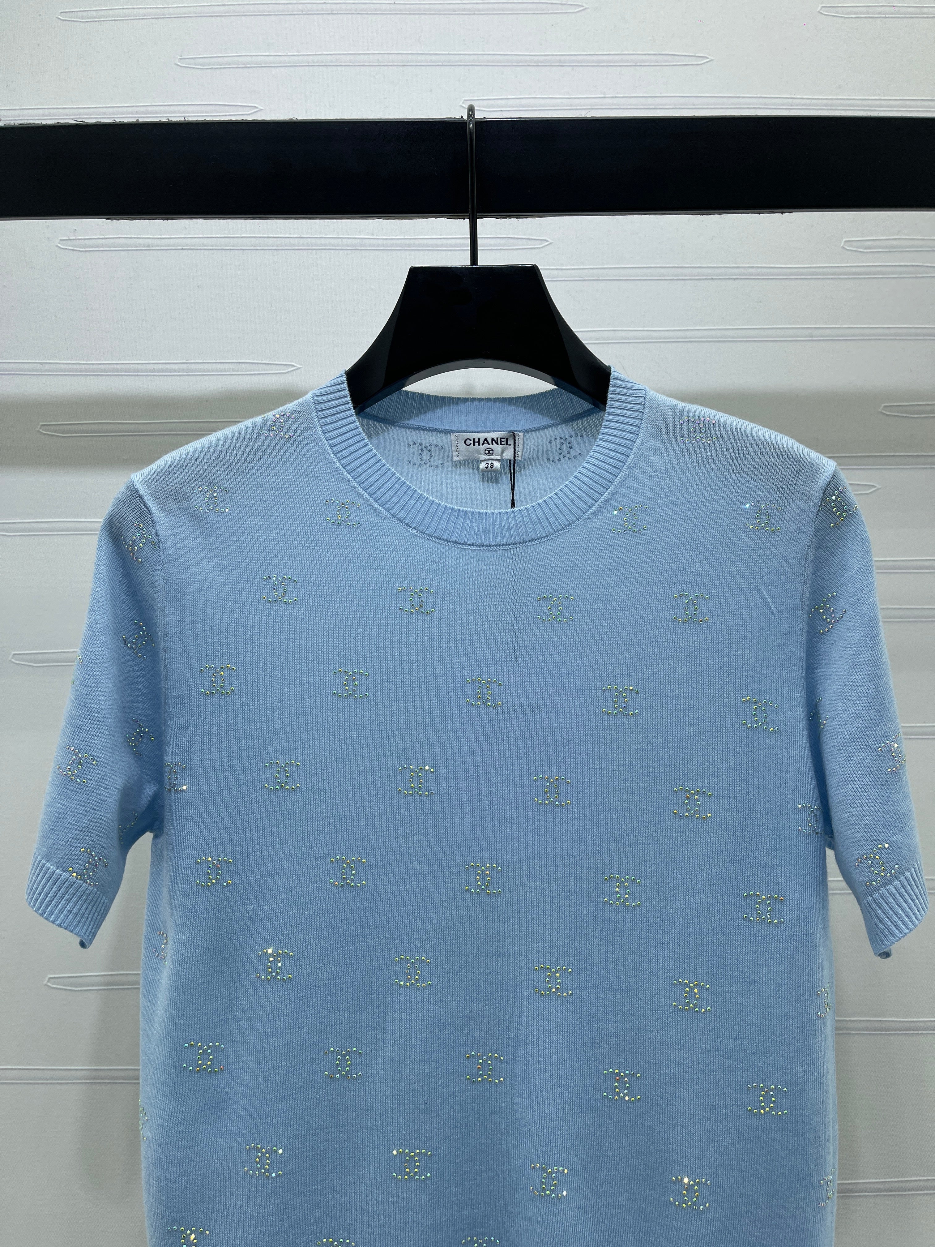 Openwork Knit Crew Neck Short-Sleeve Top