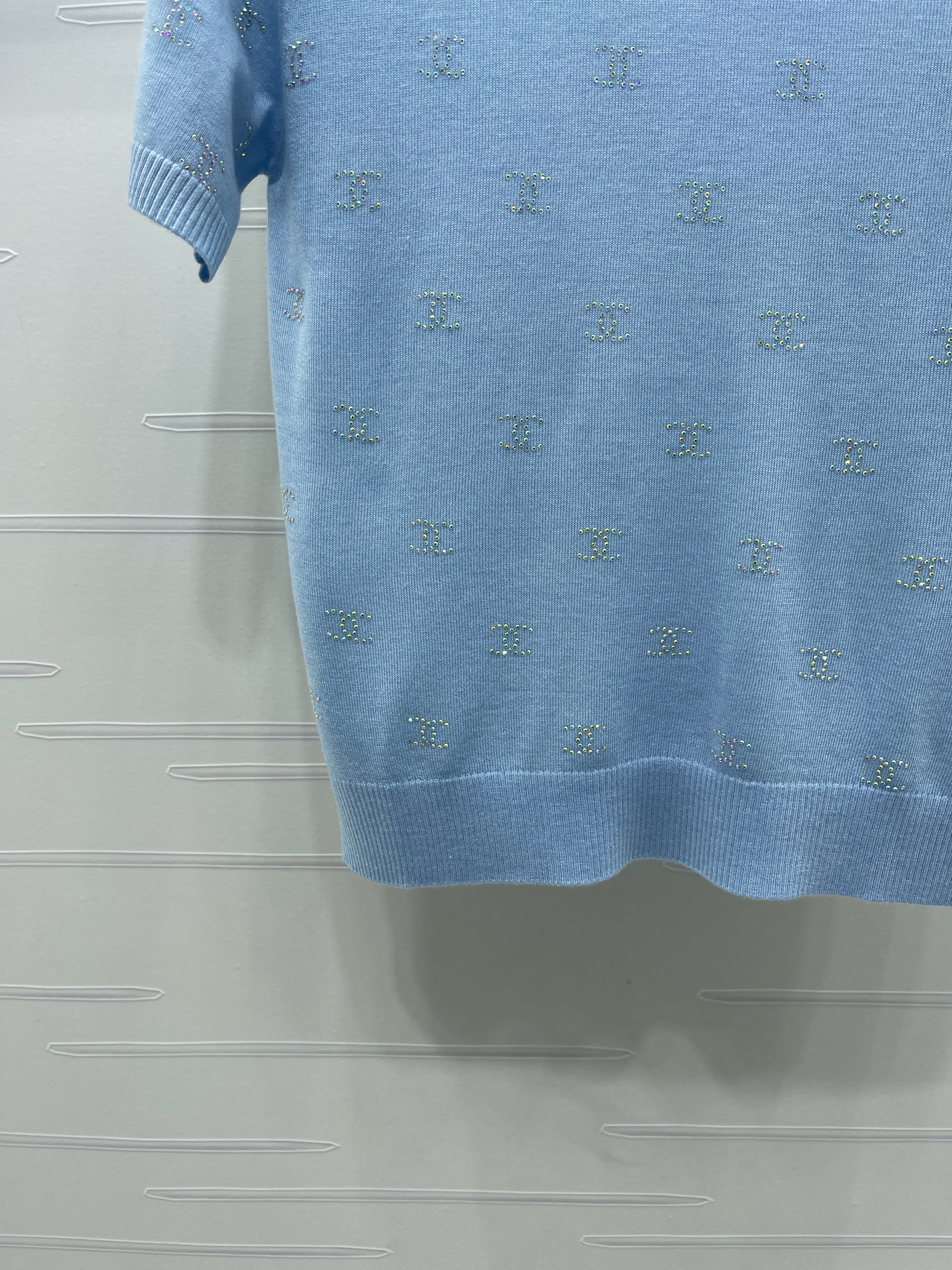 Openwork Knit Crew Neck Short-Sleeve Top