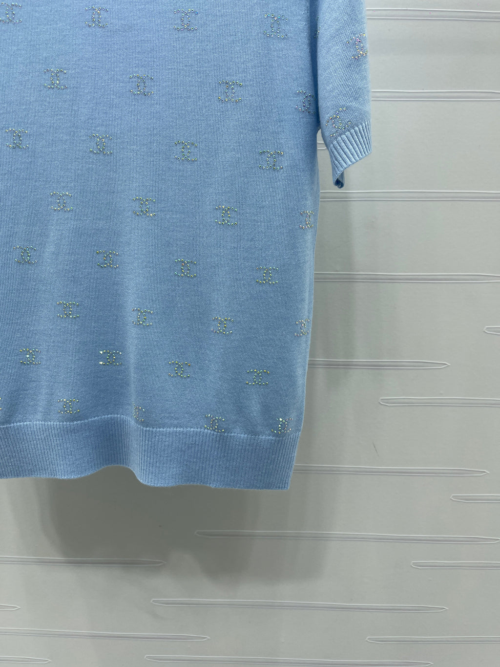 Openwork Knit Crew Neck Short-Sleeve Top