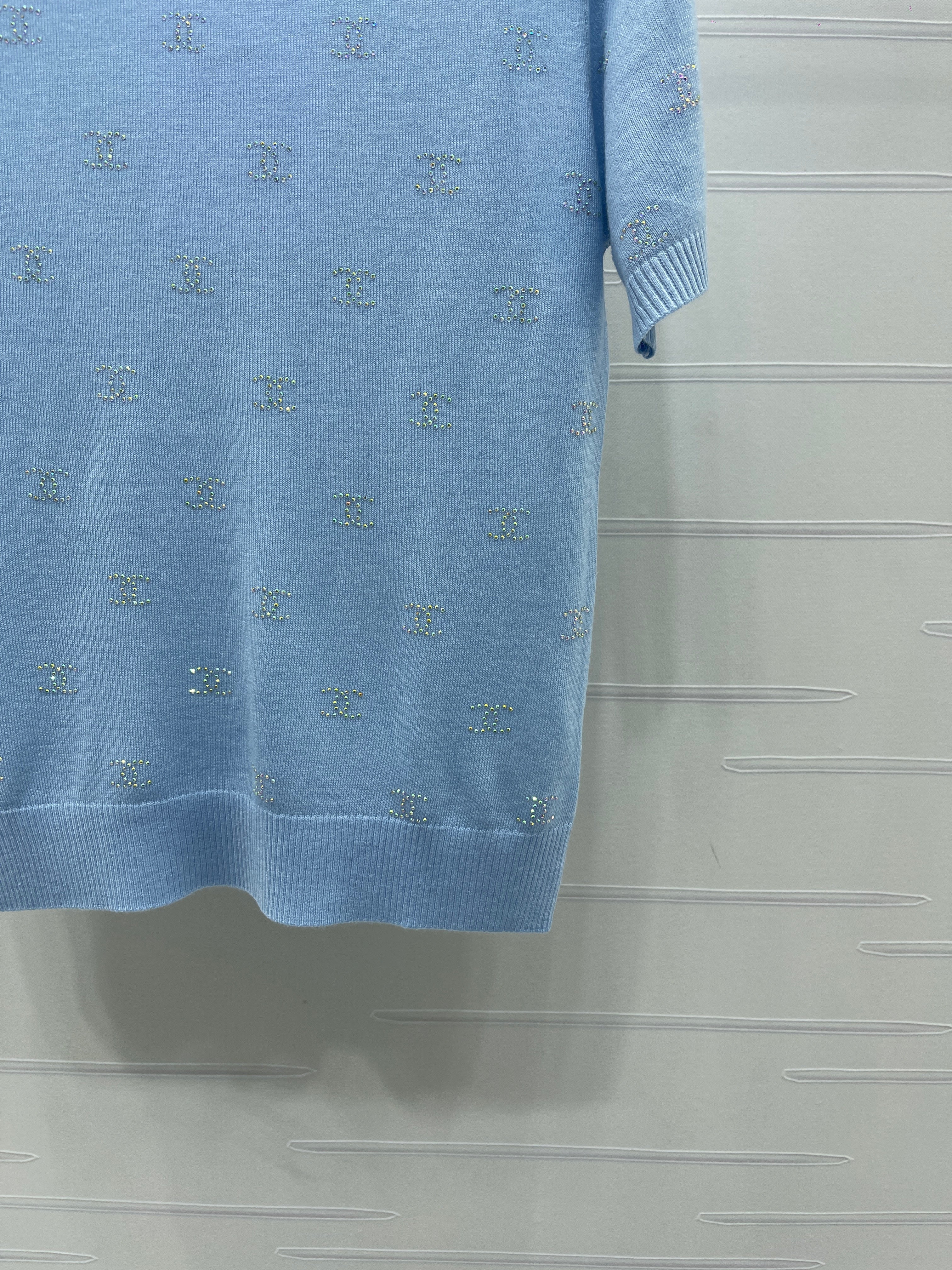 Openwork Knit Crew Neck Short-Sleeve Top