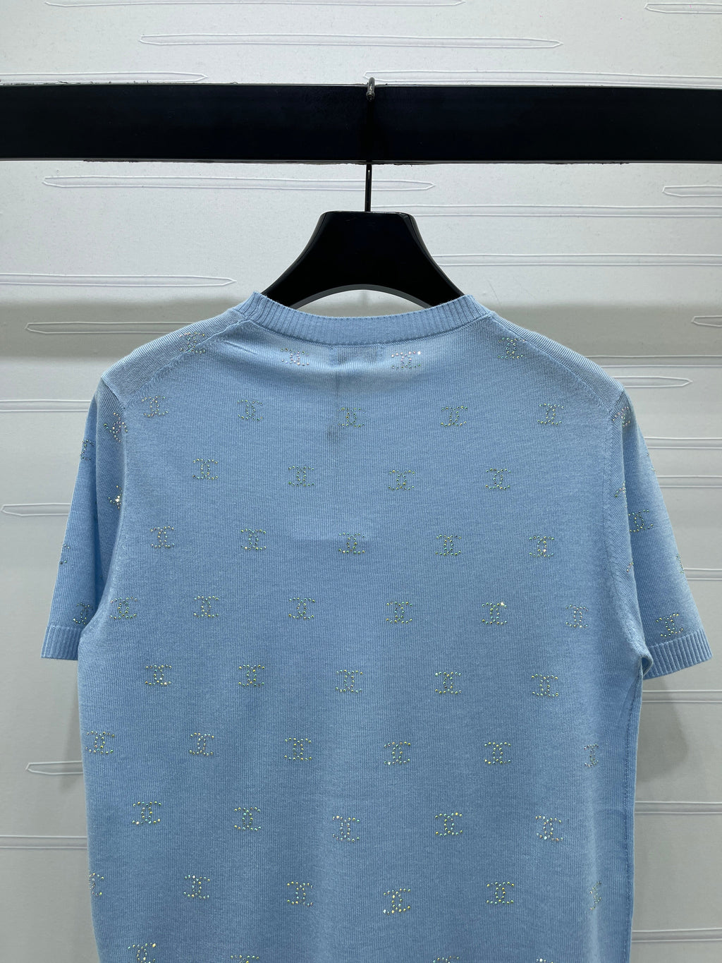 Openwork Knit Crew Neck Short-Sleeve Top