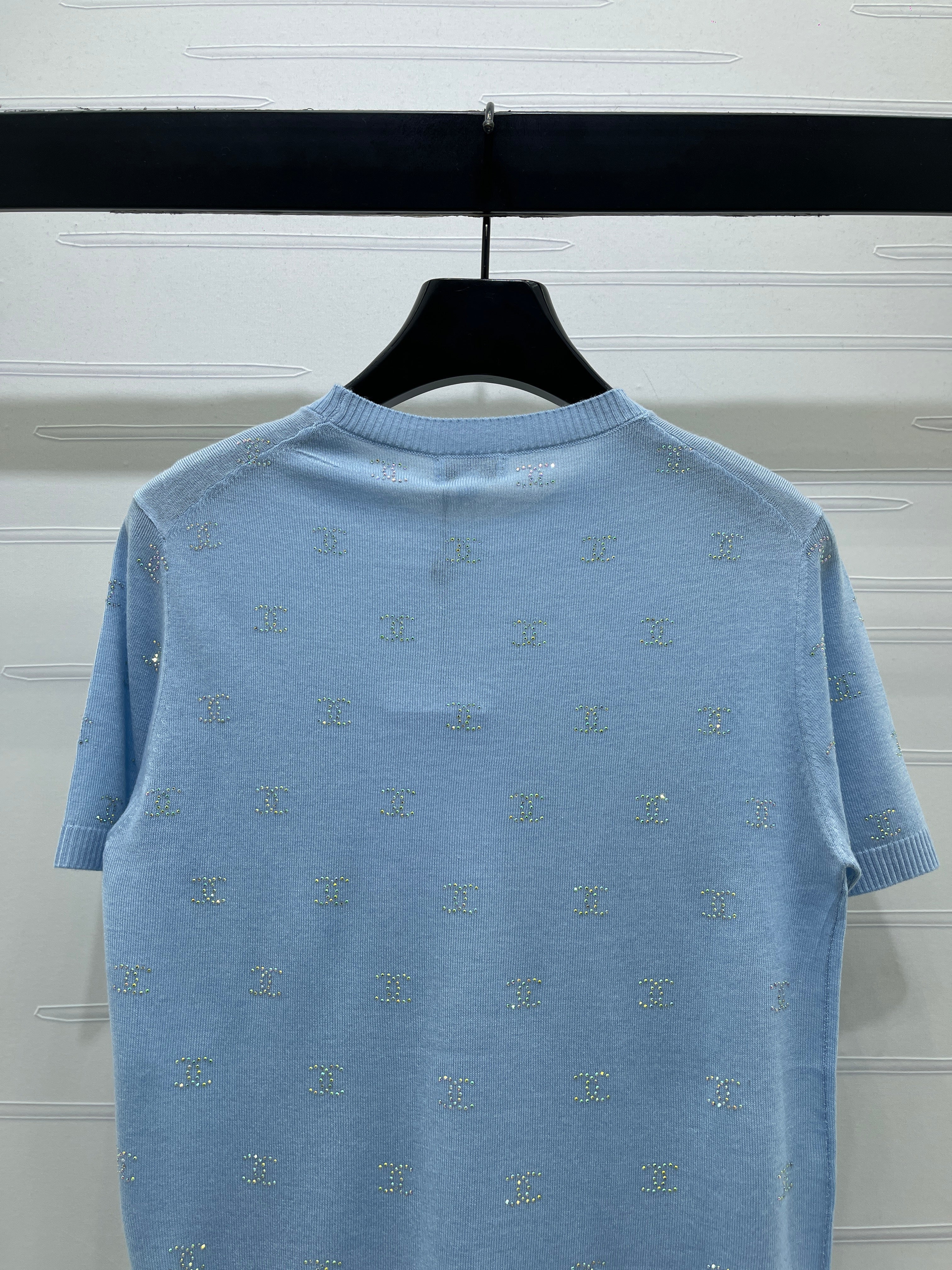 Openwork Knit Crew Neck Short-Sleeve Top