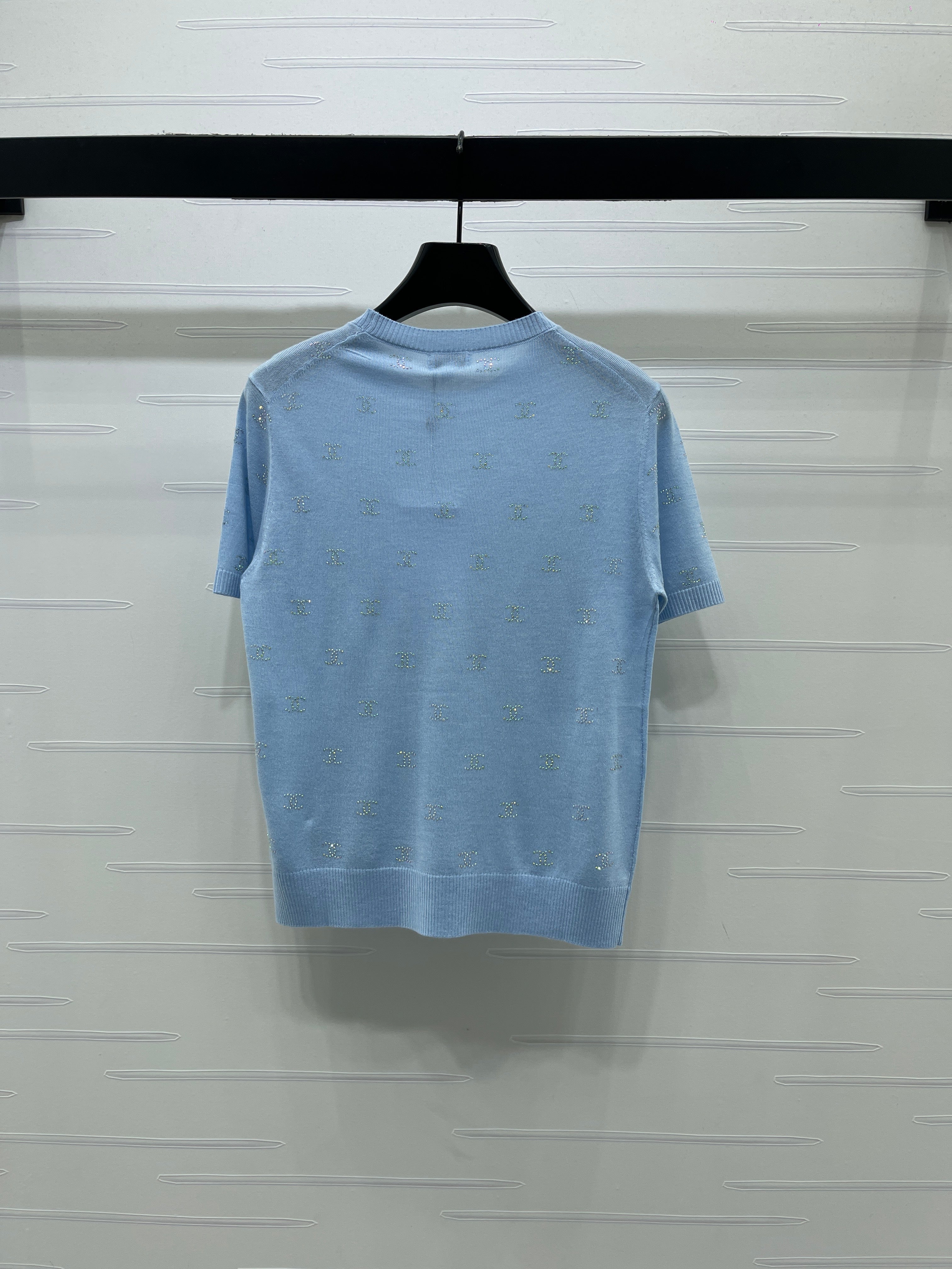 Openwork Knit Crew Neck Short-Sleeve Top