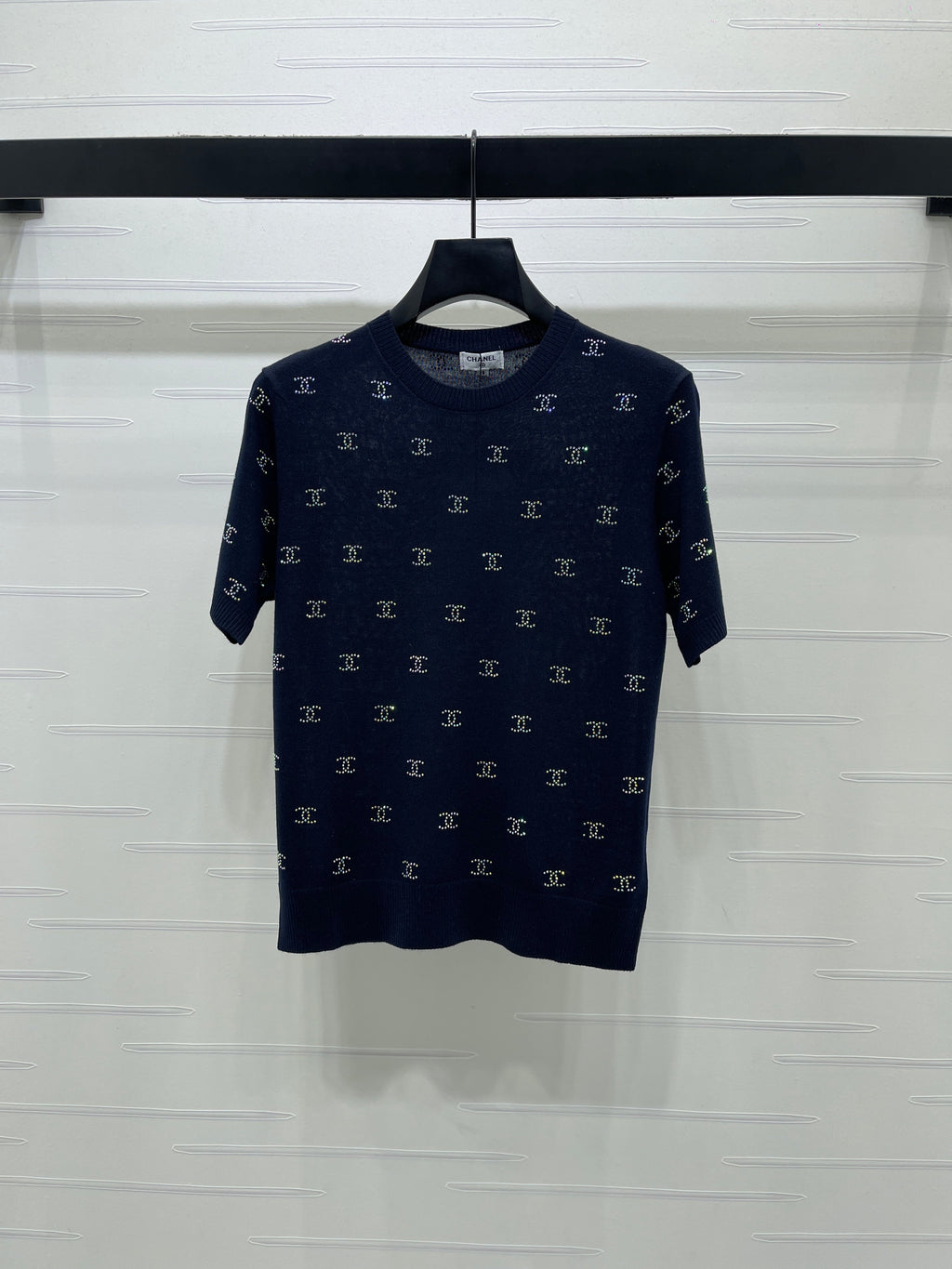 Openwork Knit Crew Neck Short-Sleeve Top