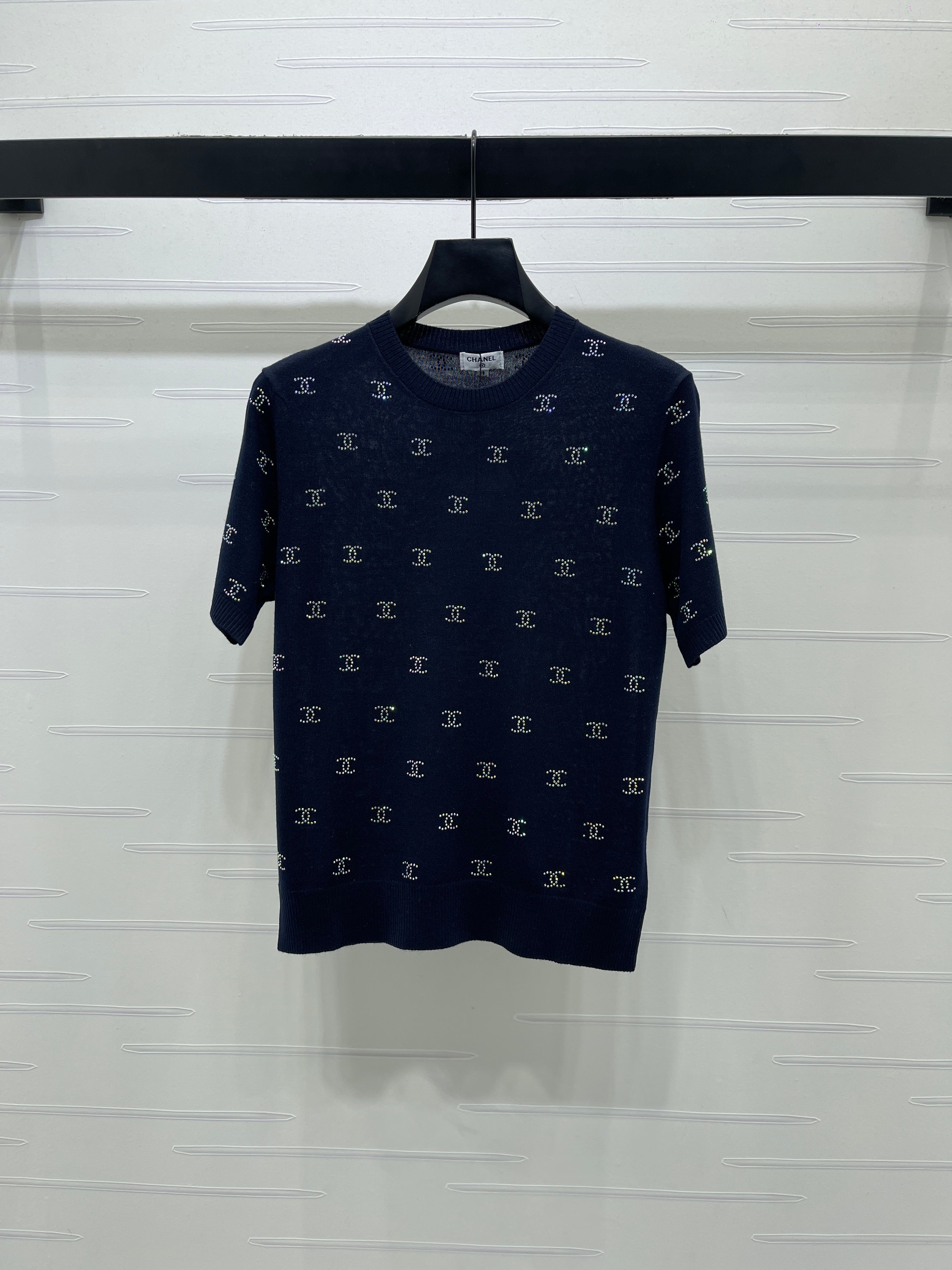 Openwork Knit Crew Neck Short-Sleeve Top