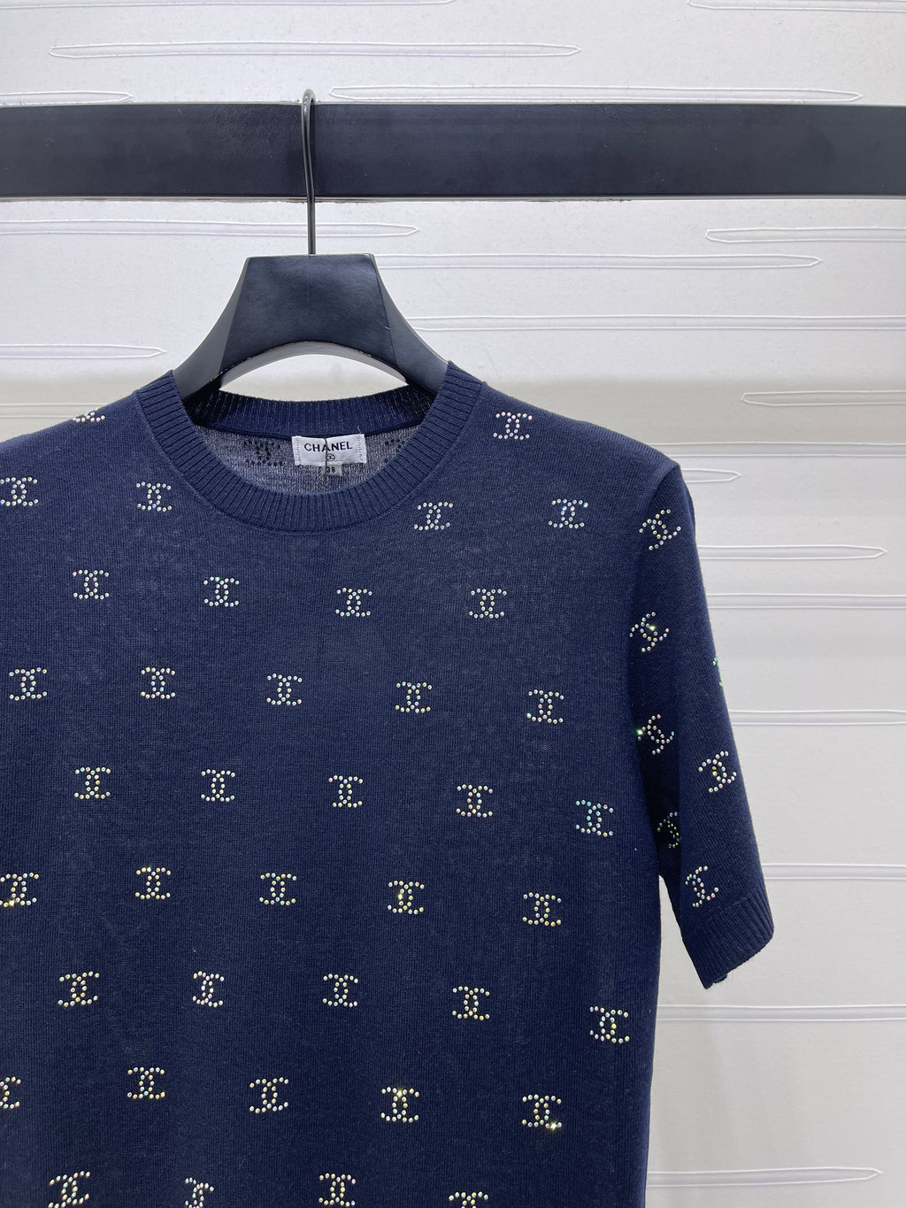 Openwork Knit Crew Neck Short-Sleeve Top