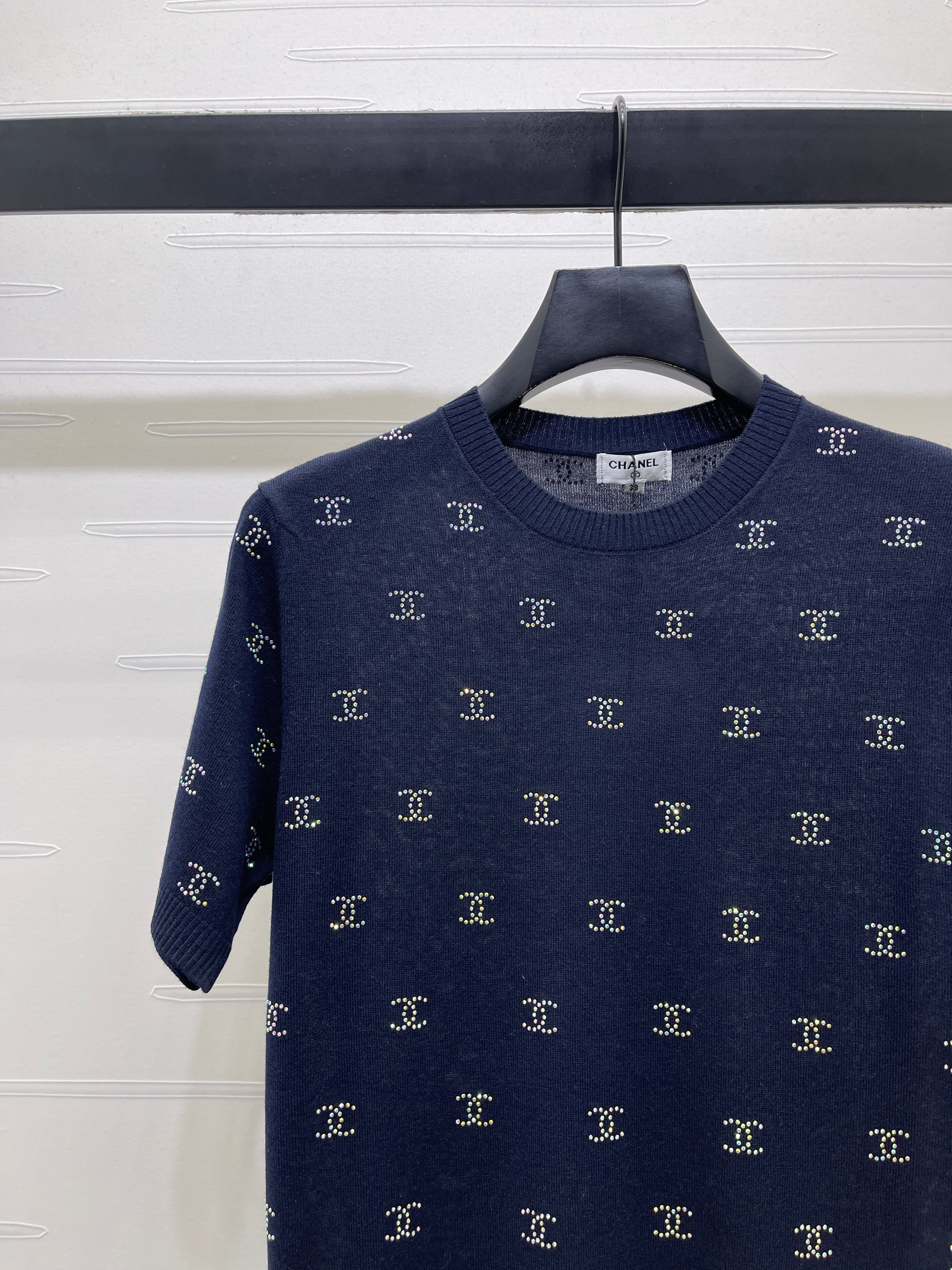 Openwork Knit Crew Neck Short-Sleeve Top