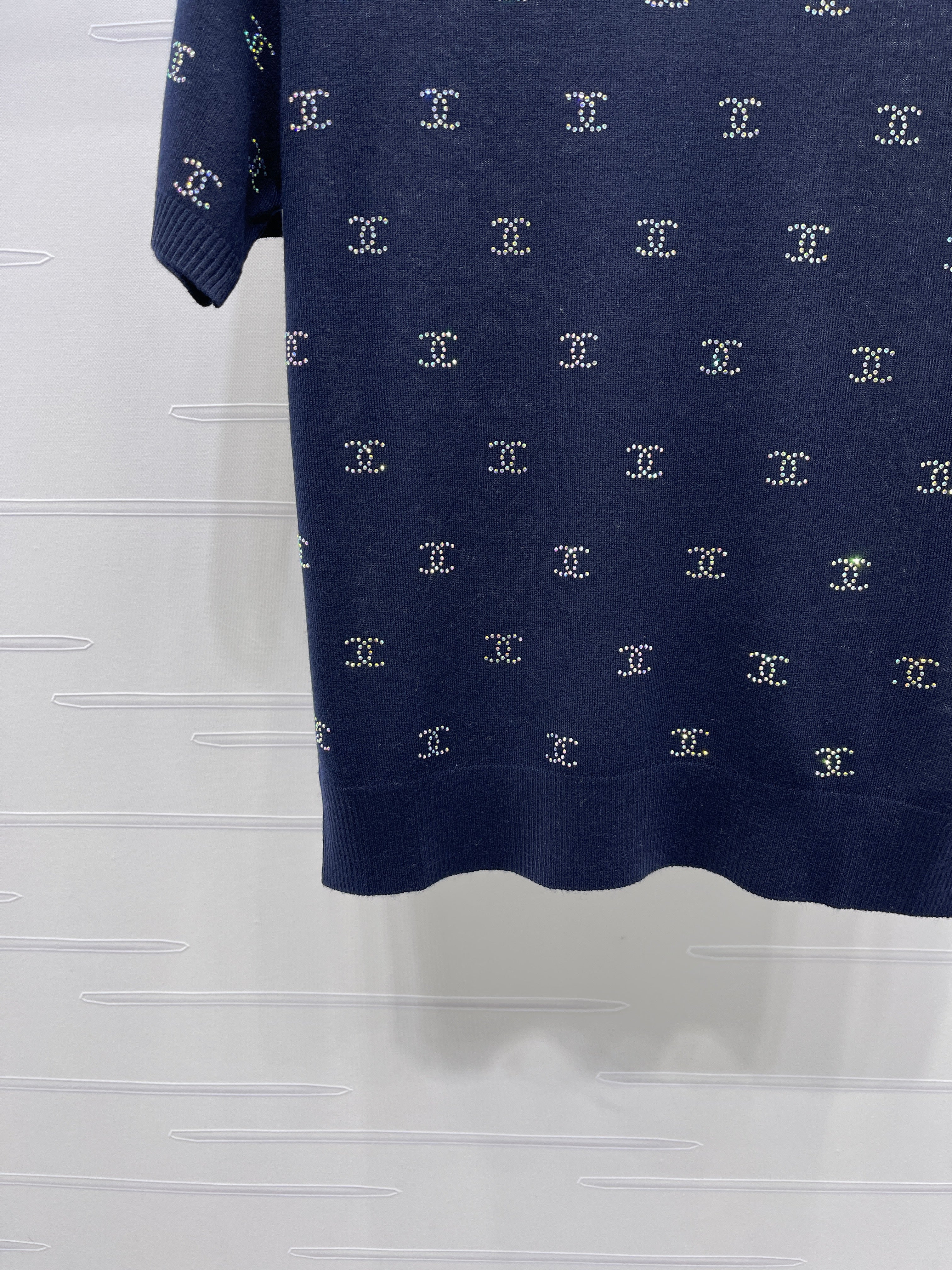 Openwork Knit Crew Neck Short-Sleeve Top
