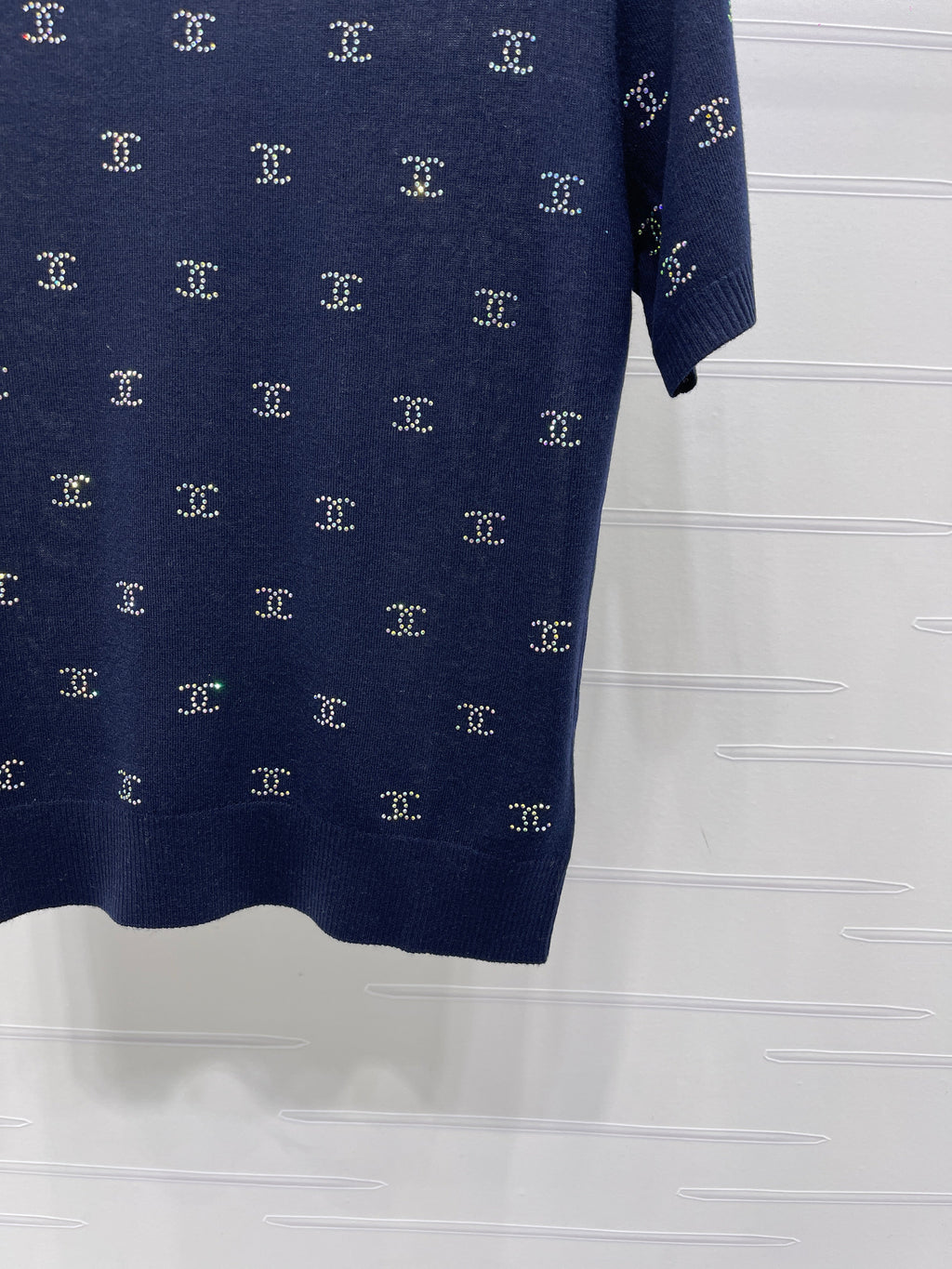 Openwork Knit Crew Neck Short-Sleeve Top