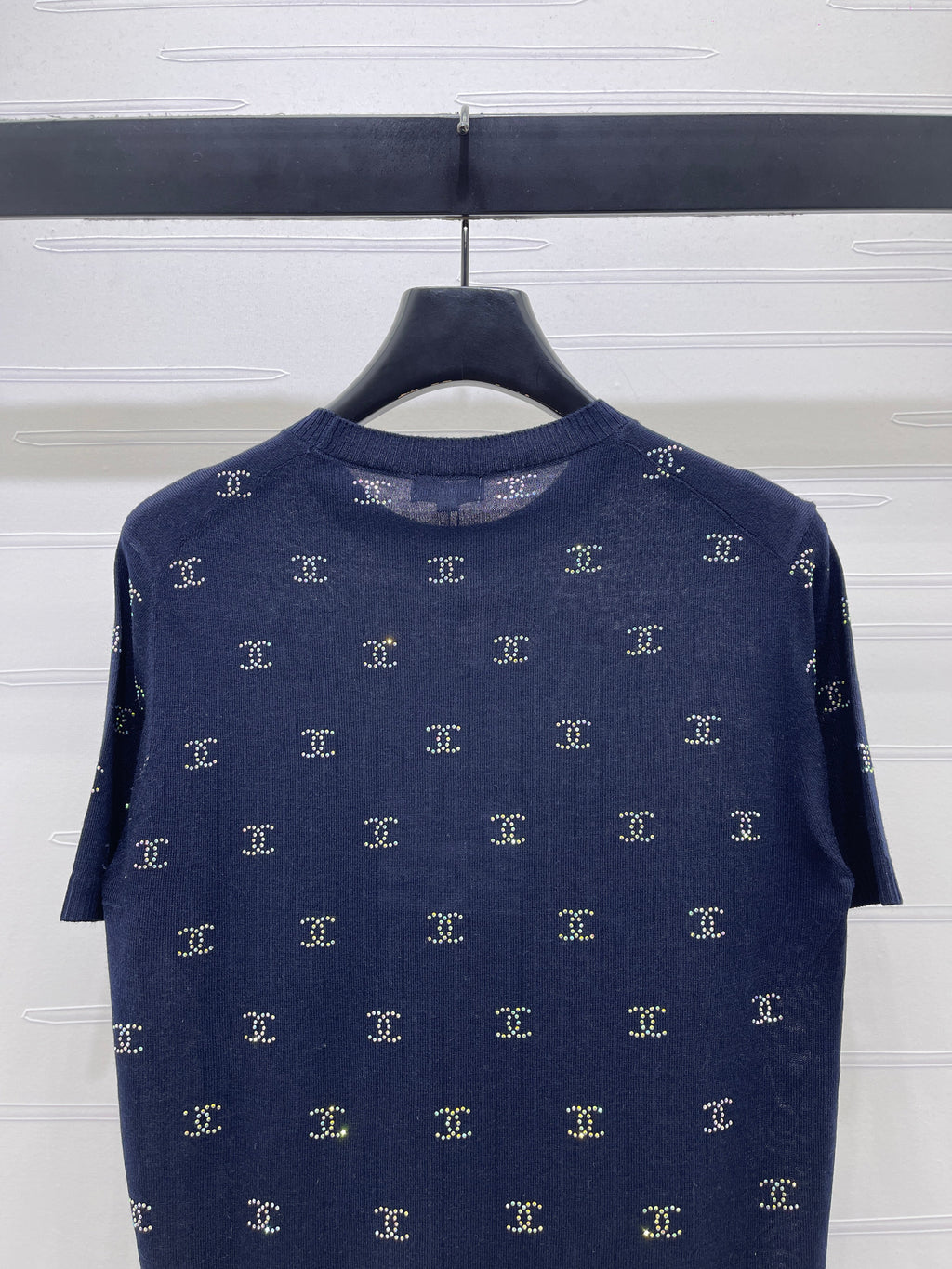 Openwork Knit Crew Neck Short-Sleeve Top