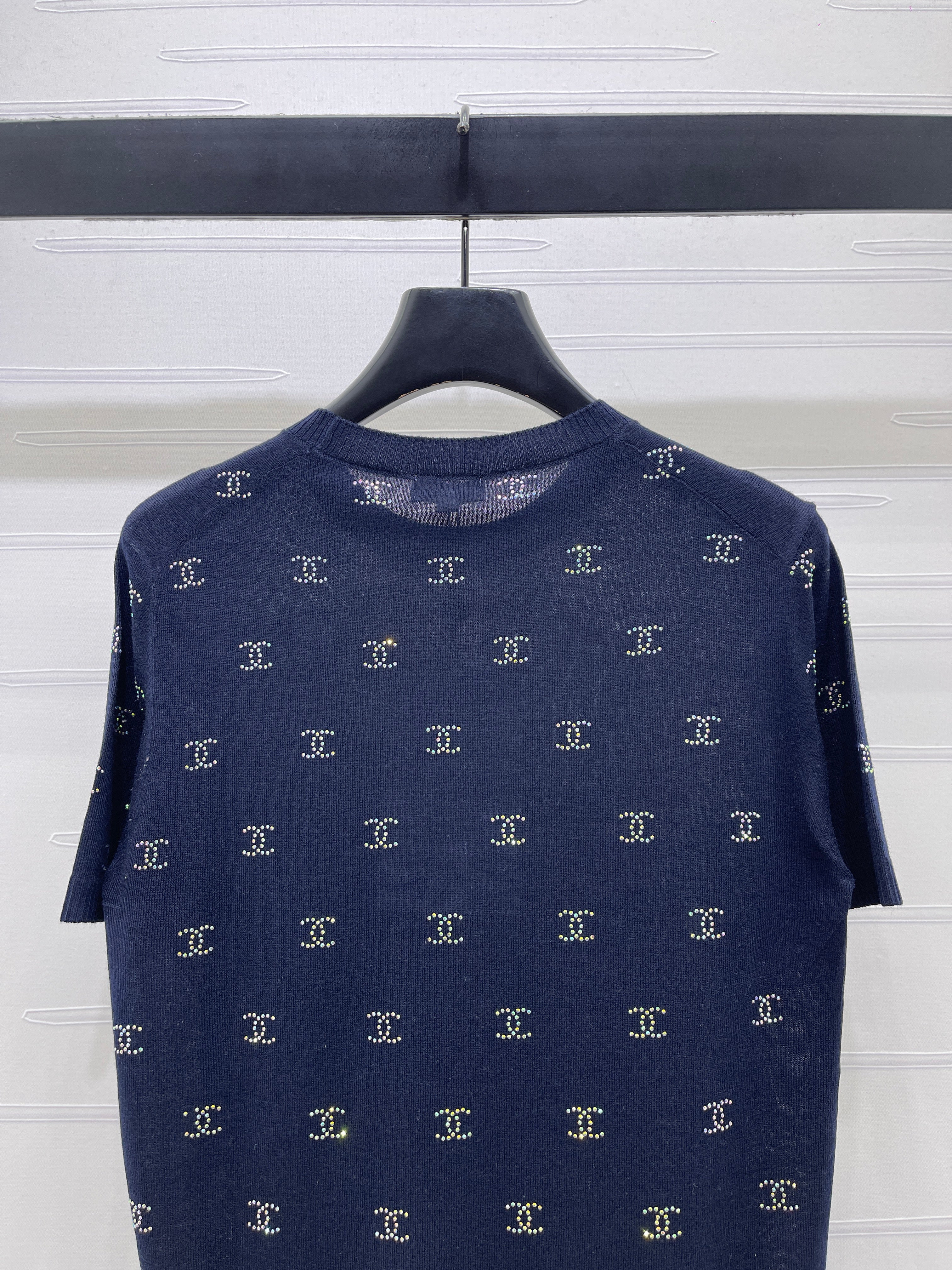 Openwork Knit Crew Neck Short-Sleeve Top