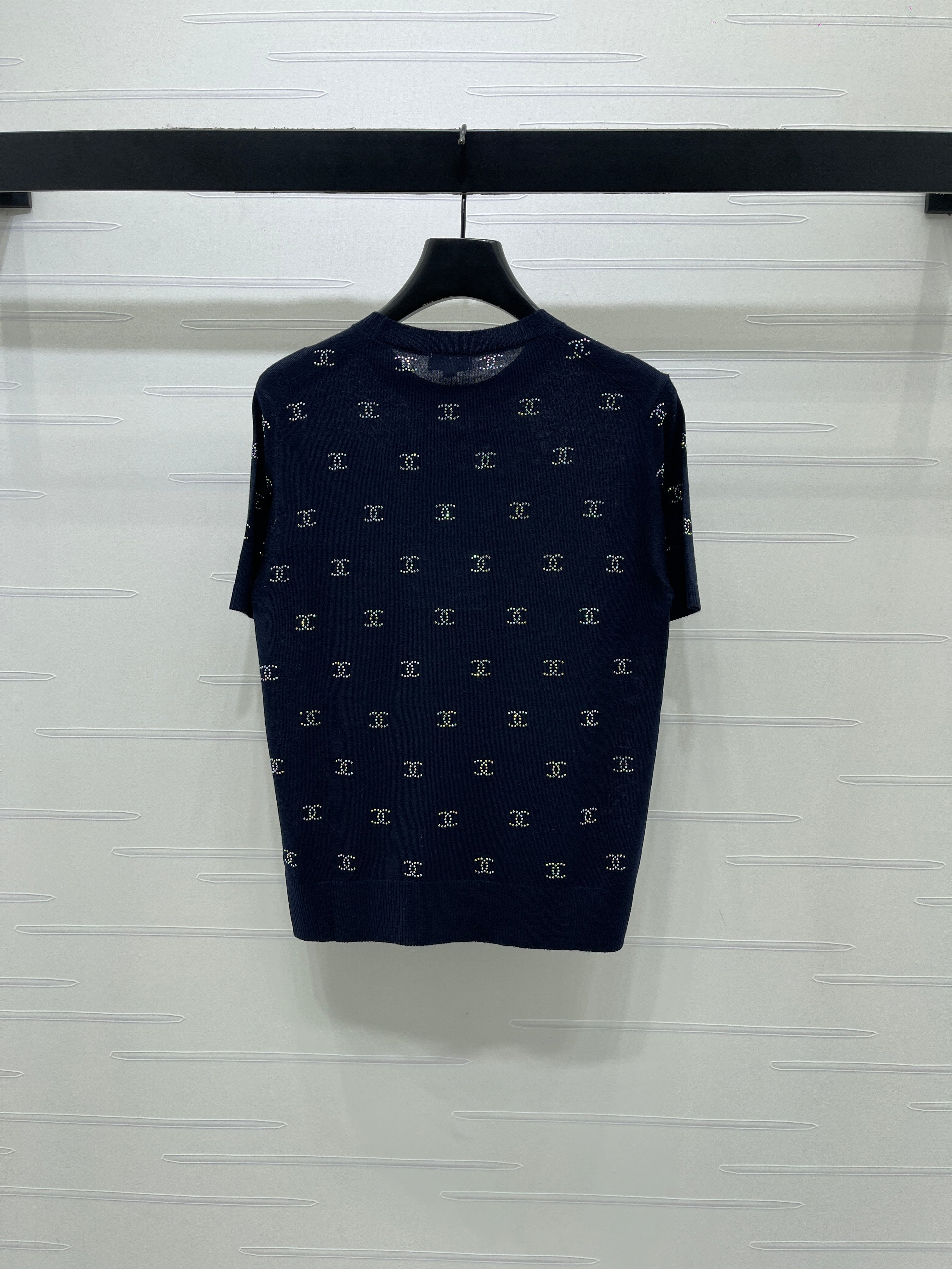 Openwork Knit Crew Neck Short-Sleeve Top