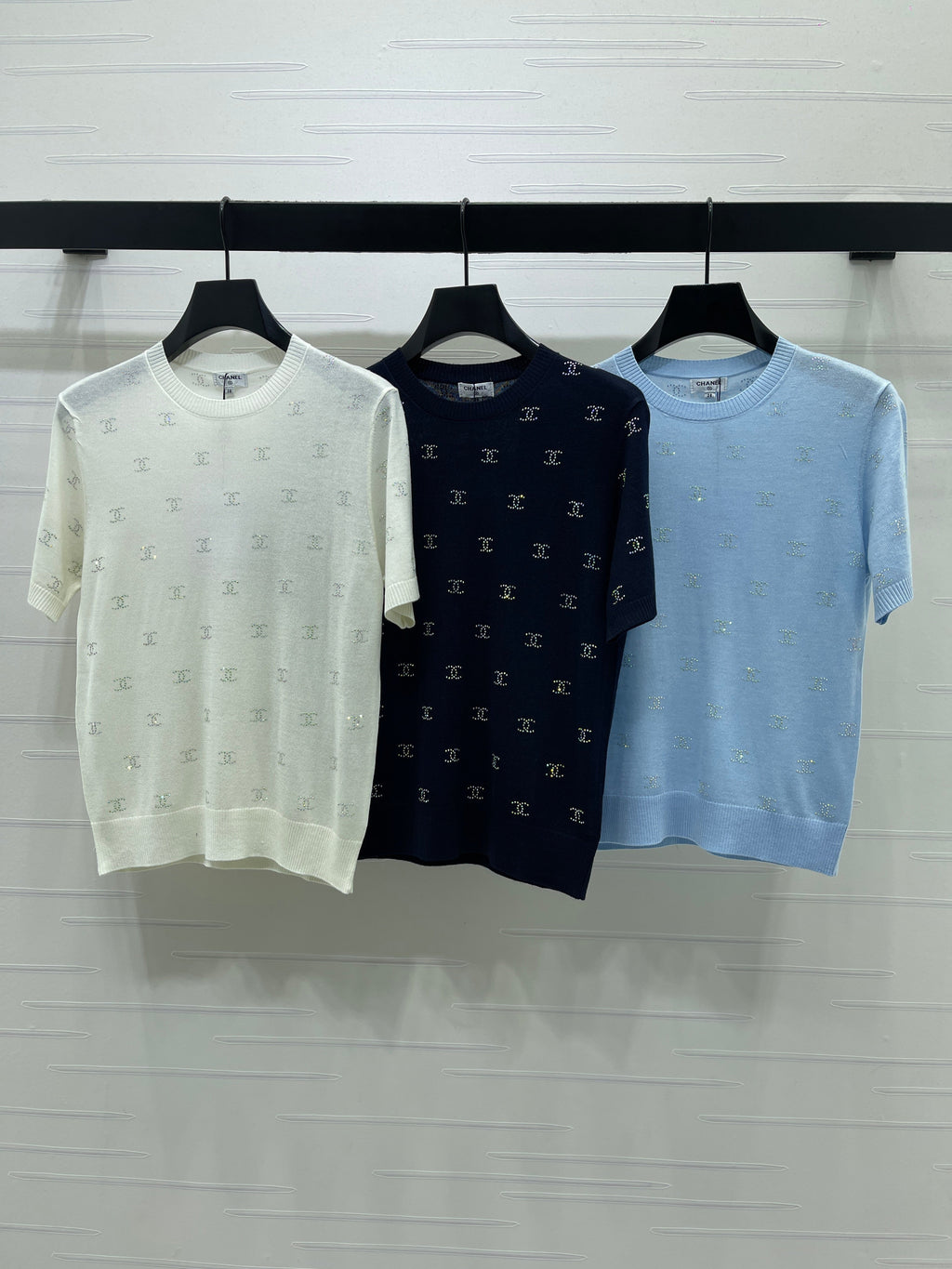 Openwork Knit Crew Neck Short-Sleeve Top