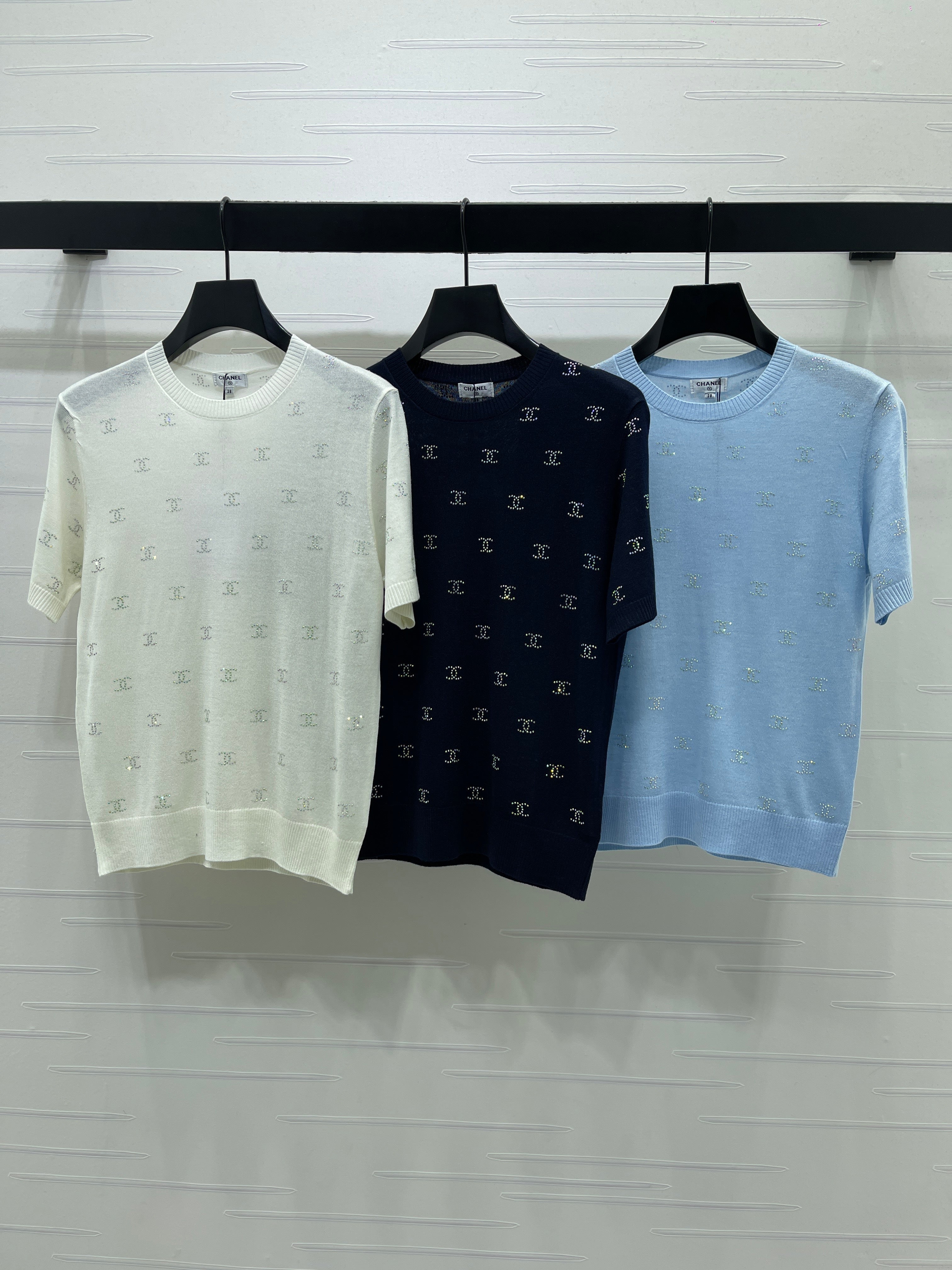 Openwork Knit Crew Neck Short-Sleeve Top
