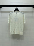 Openwork Knit Crew Neck Short-Sleeve Top