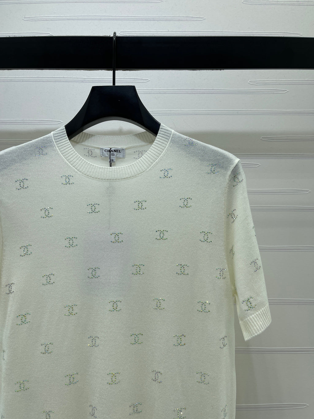 Openwork Knit Crew Neck Short-Sleeve Top