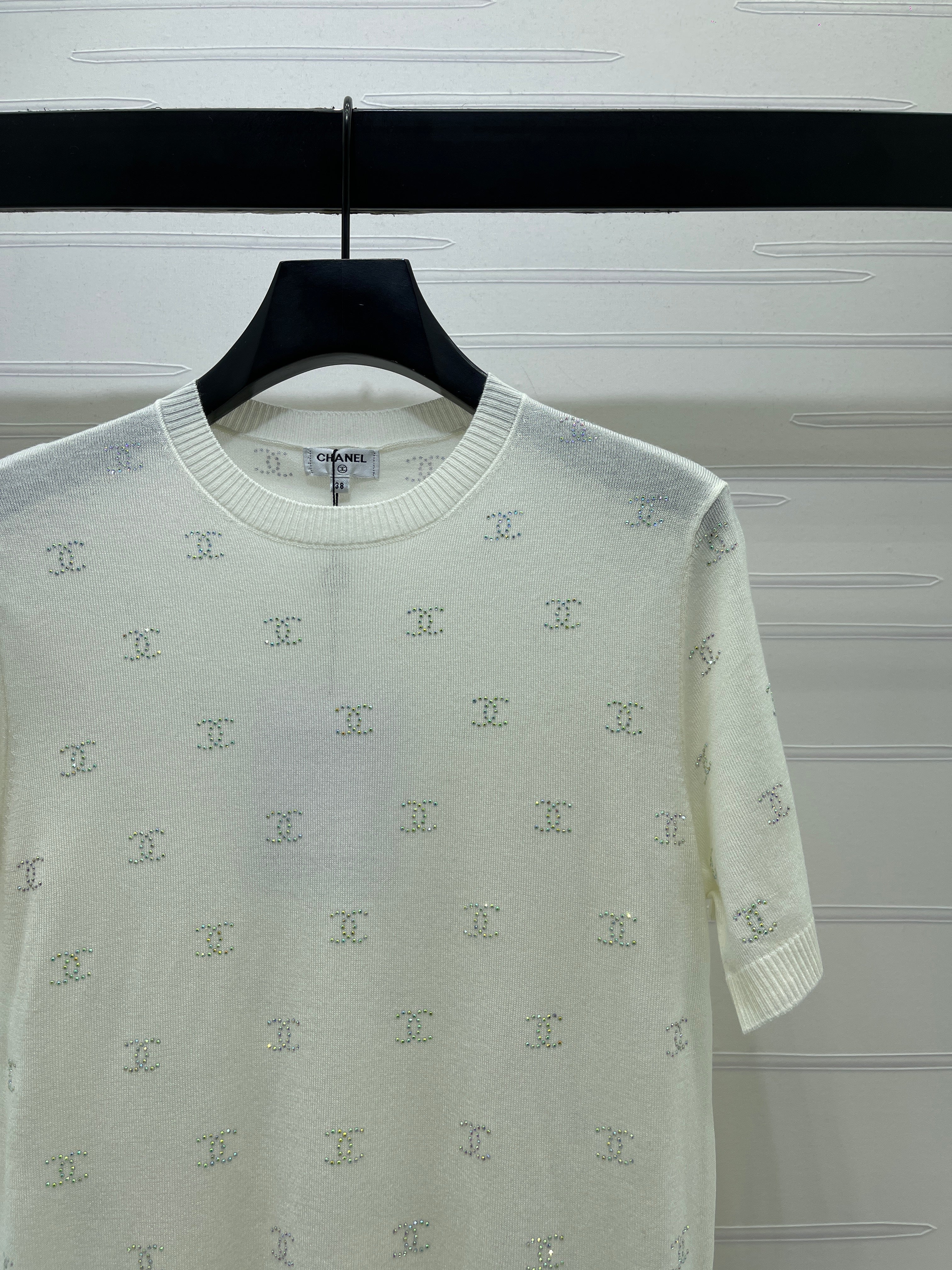 Openwork Knit Crew Neck Short-Sleeve Top