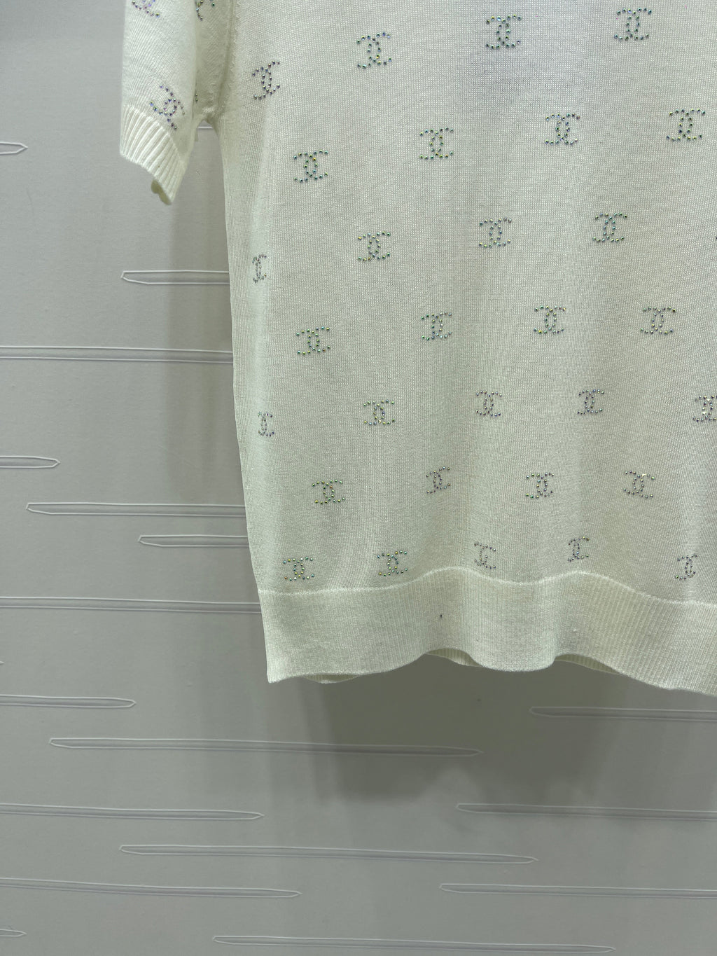 Openwork Knit Crew Neck Short-Sleeve Top