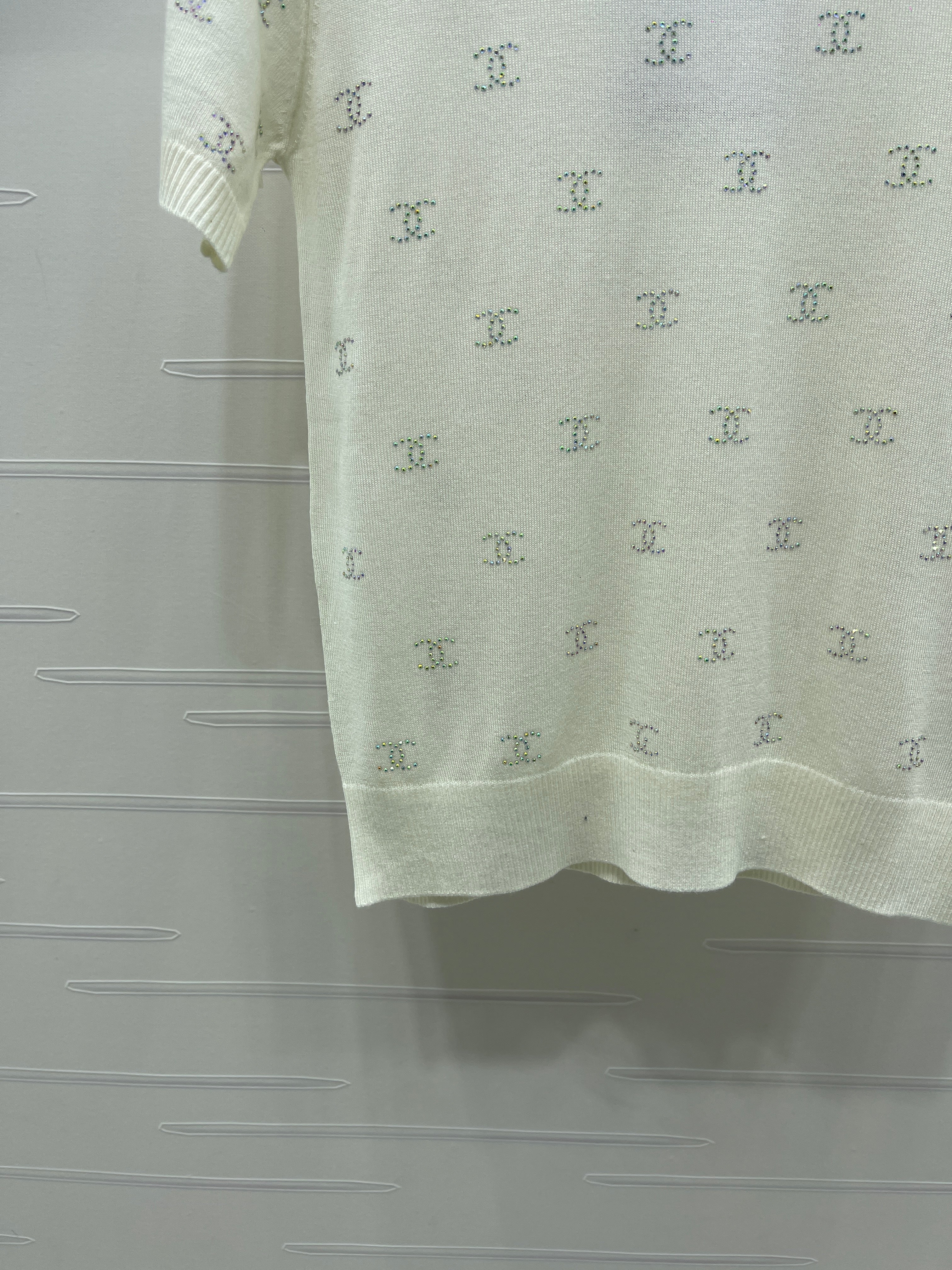 Openwork Knit Crew Neck Short-Sleeve Top