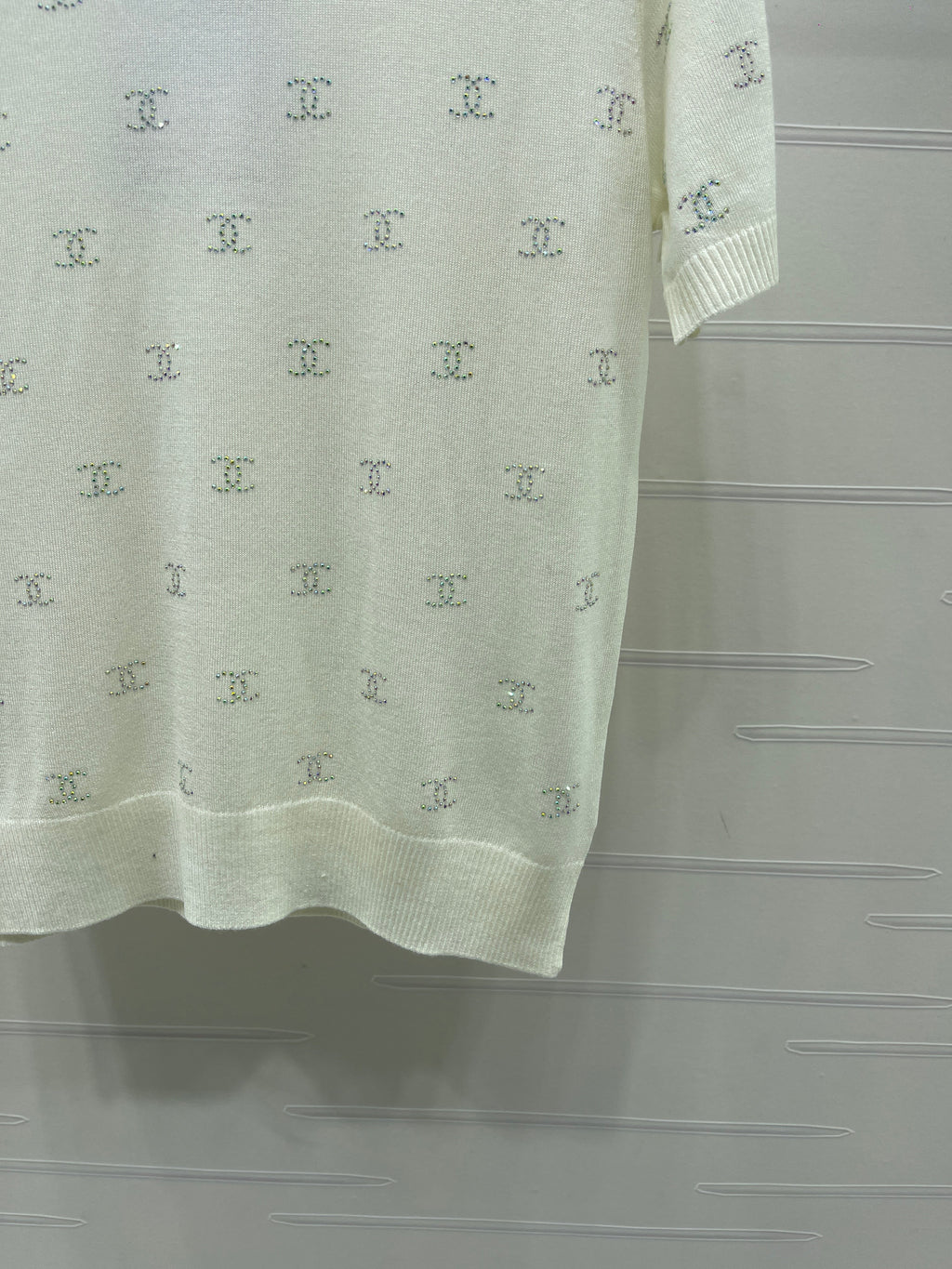 Openwork Knit Crew Neck Short-Sleeve Top