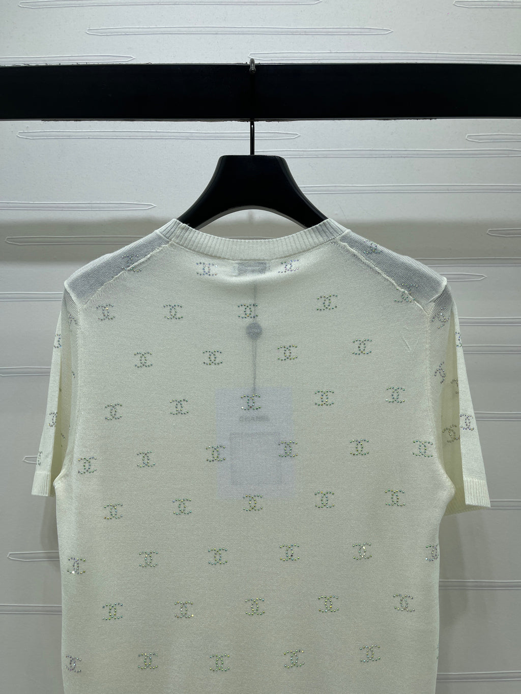 Openwork Knit Crew Neck Short-Sleeve Top