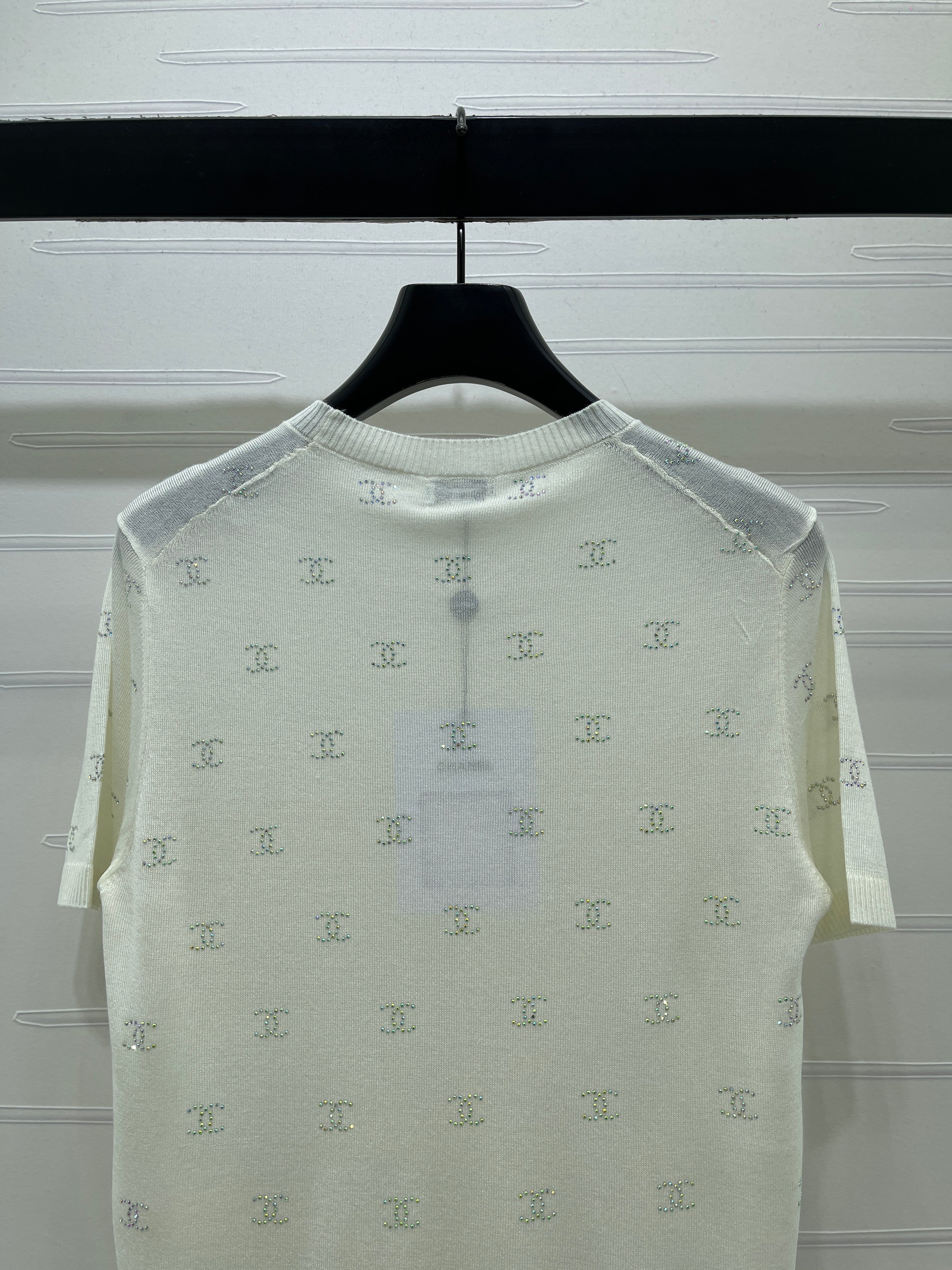 Openwork Knit Crew Neck Short-Sleeve Top