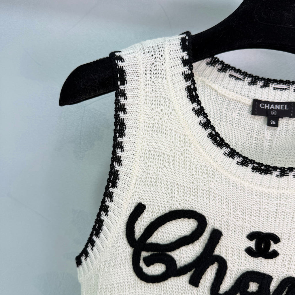 Embroidered-Trimmed Knit Vest