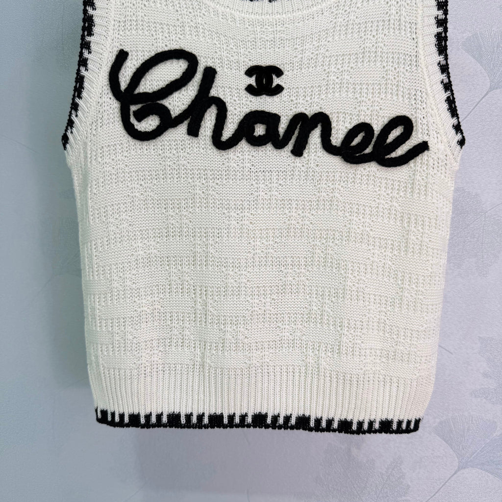 Embroidered-Trimmed Knit Vest