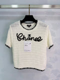 Embroidered-Trimmed Knit Short-Sleeve T-Shirt