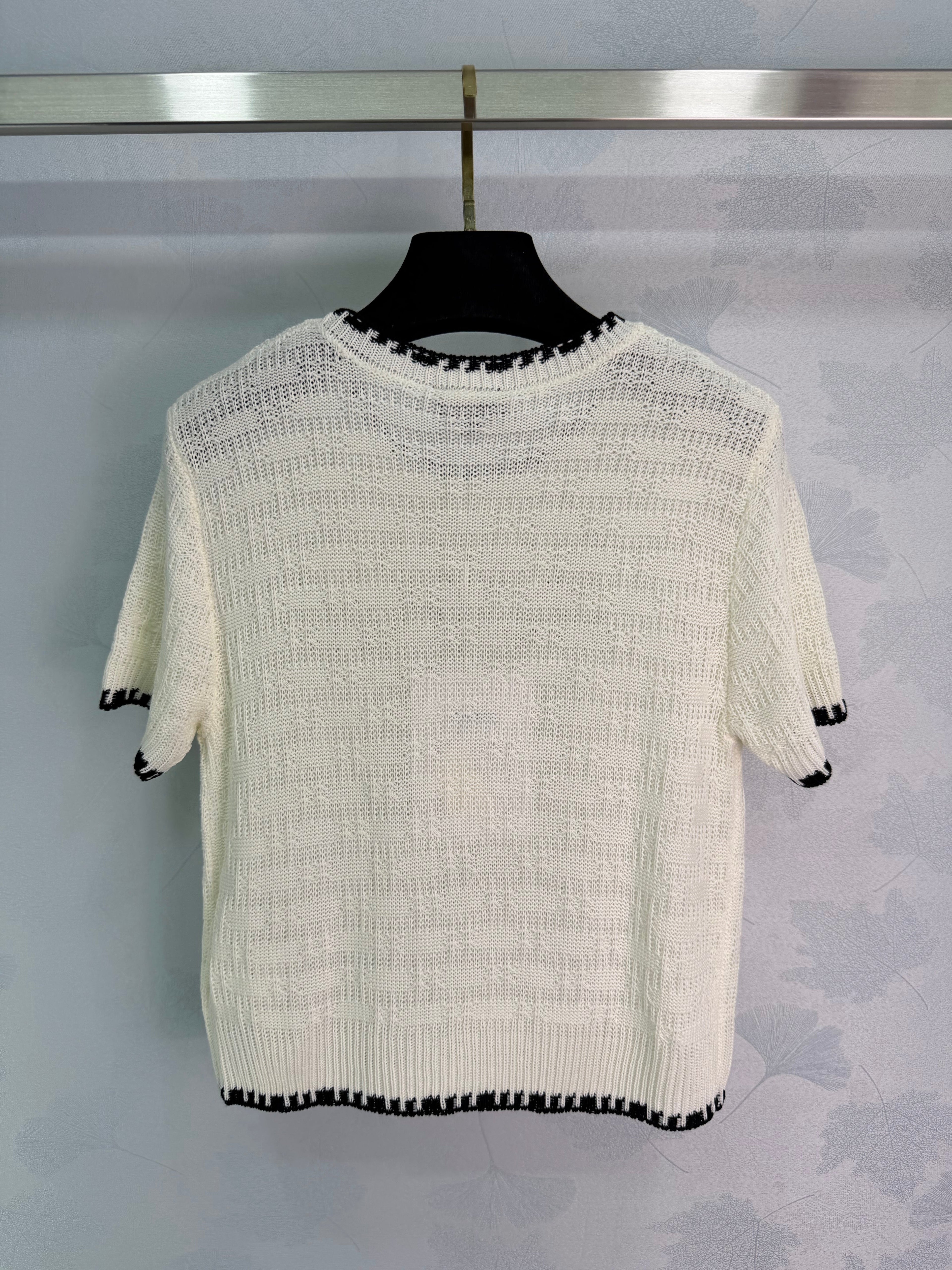 Embroidered-Trimmed Knit Short-Sleeve T-Shirt