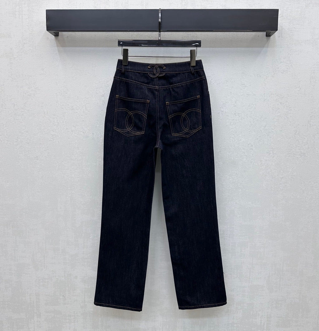 Embroidered Backpack Button Jeans