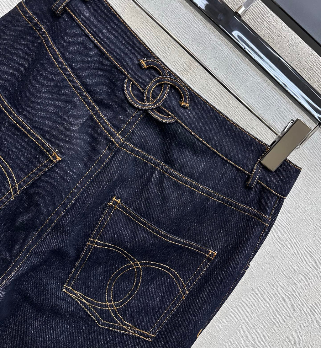 Embroidered Backpack Button Jeans