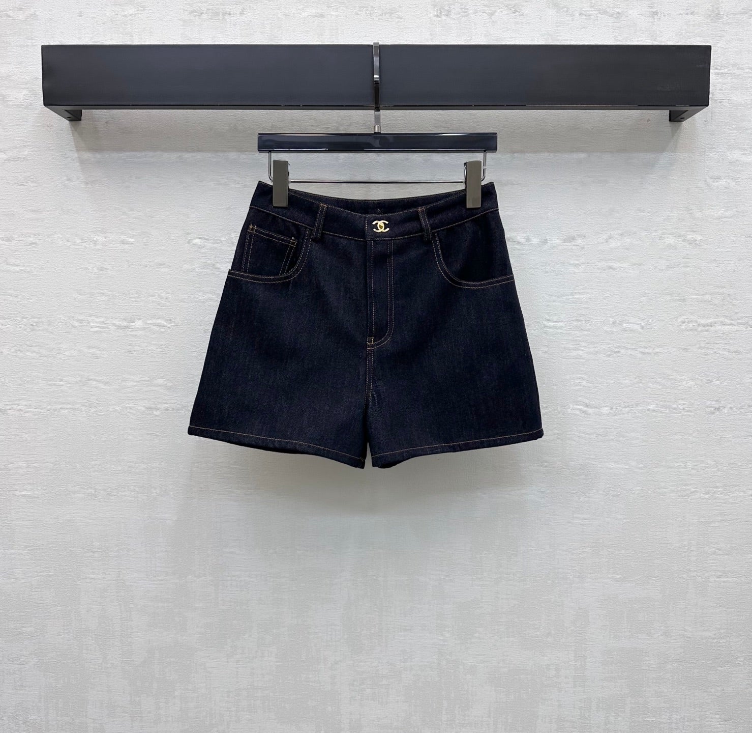 Embroidered Backpack Button Denim Shorts