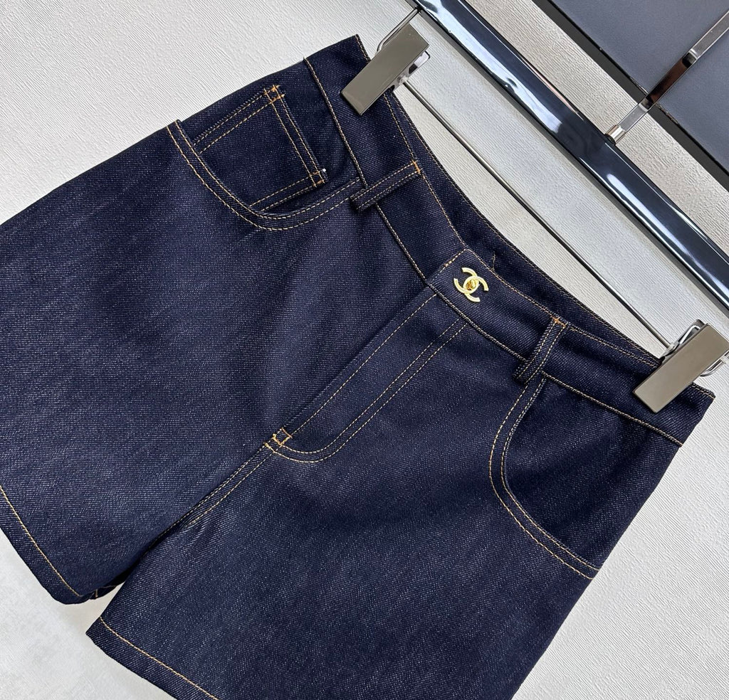 Embroidered Backpack Button Denim Shorts