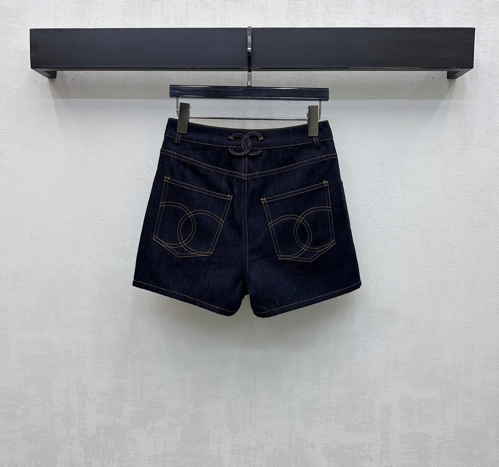 Embroidered Backpack Button Denim Shorts
